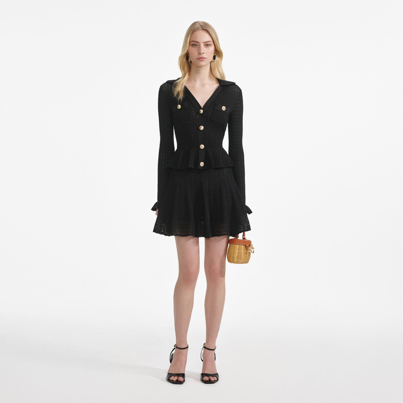 Black Pointelle V Neck Knit Mini Dress 1