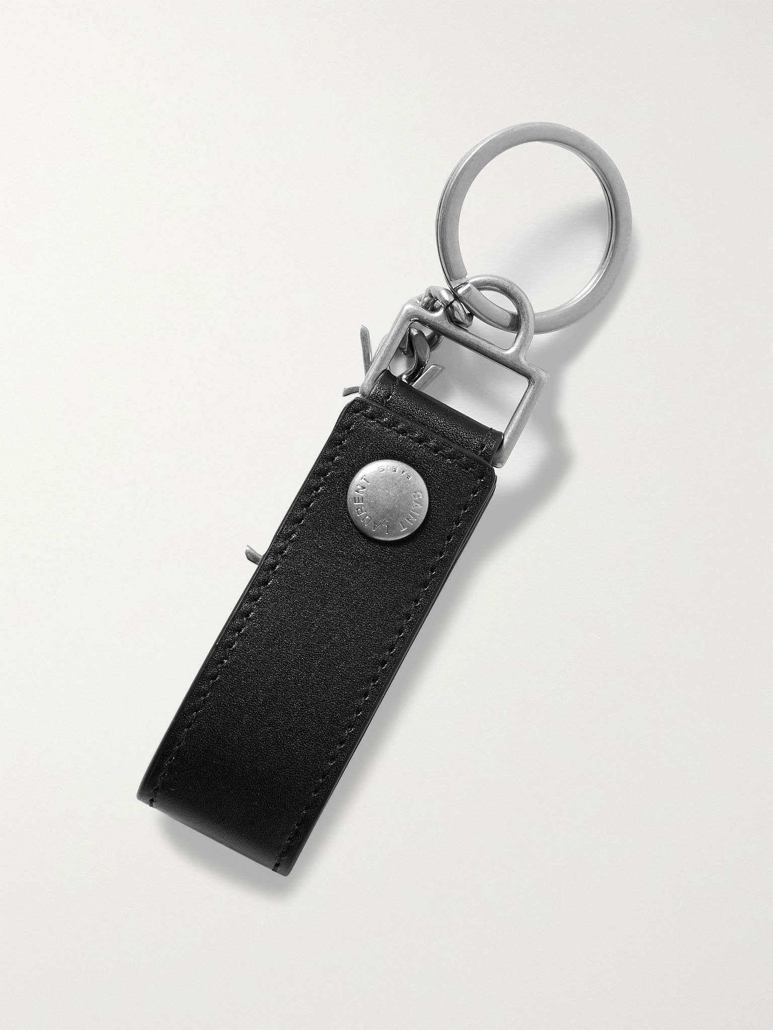 Leather and Burnished Silver-Tone Key Fob Black - 2