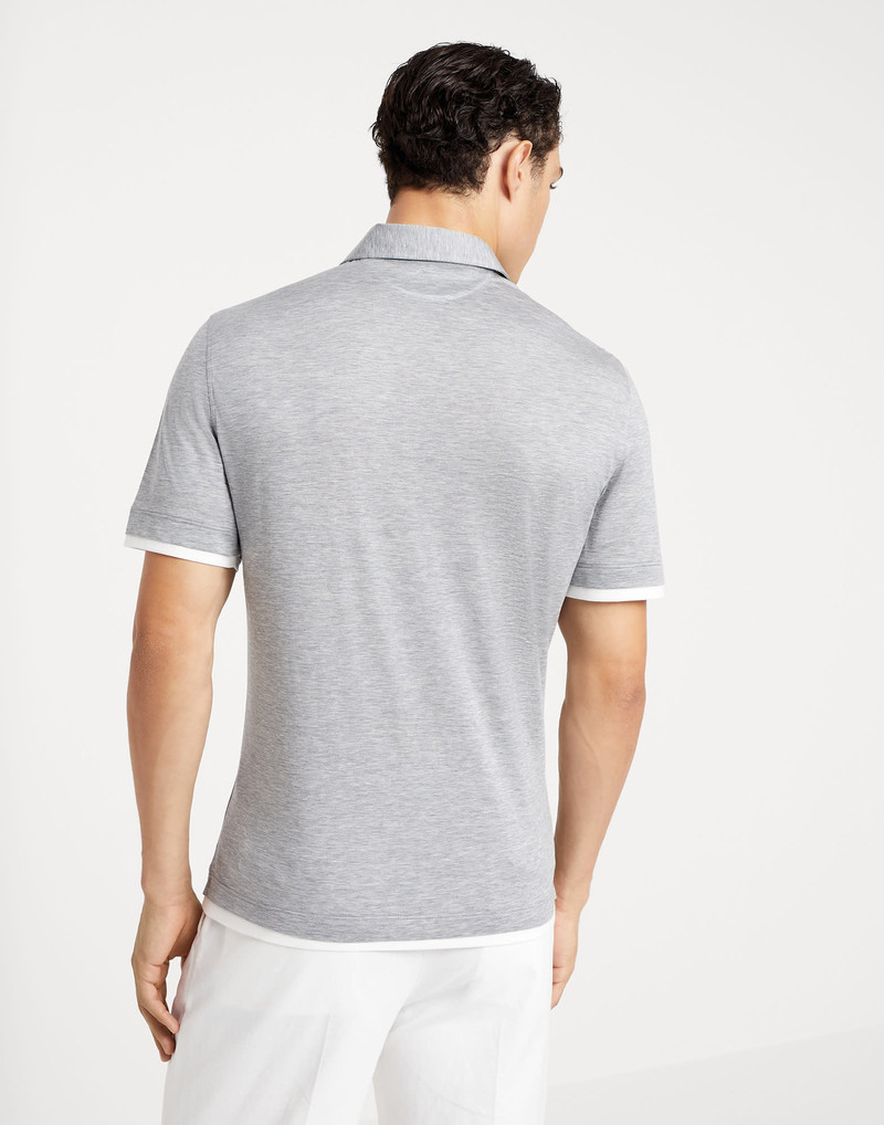 Brunello Cucinelli Silk and cotton jersey shirt-style collar polo with faux-layering outlook