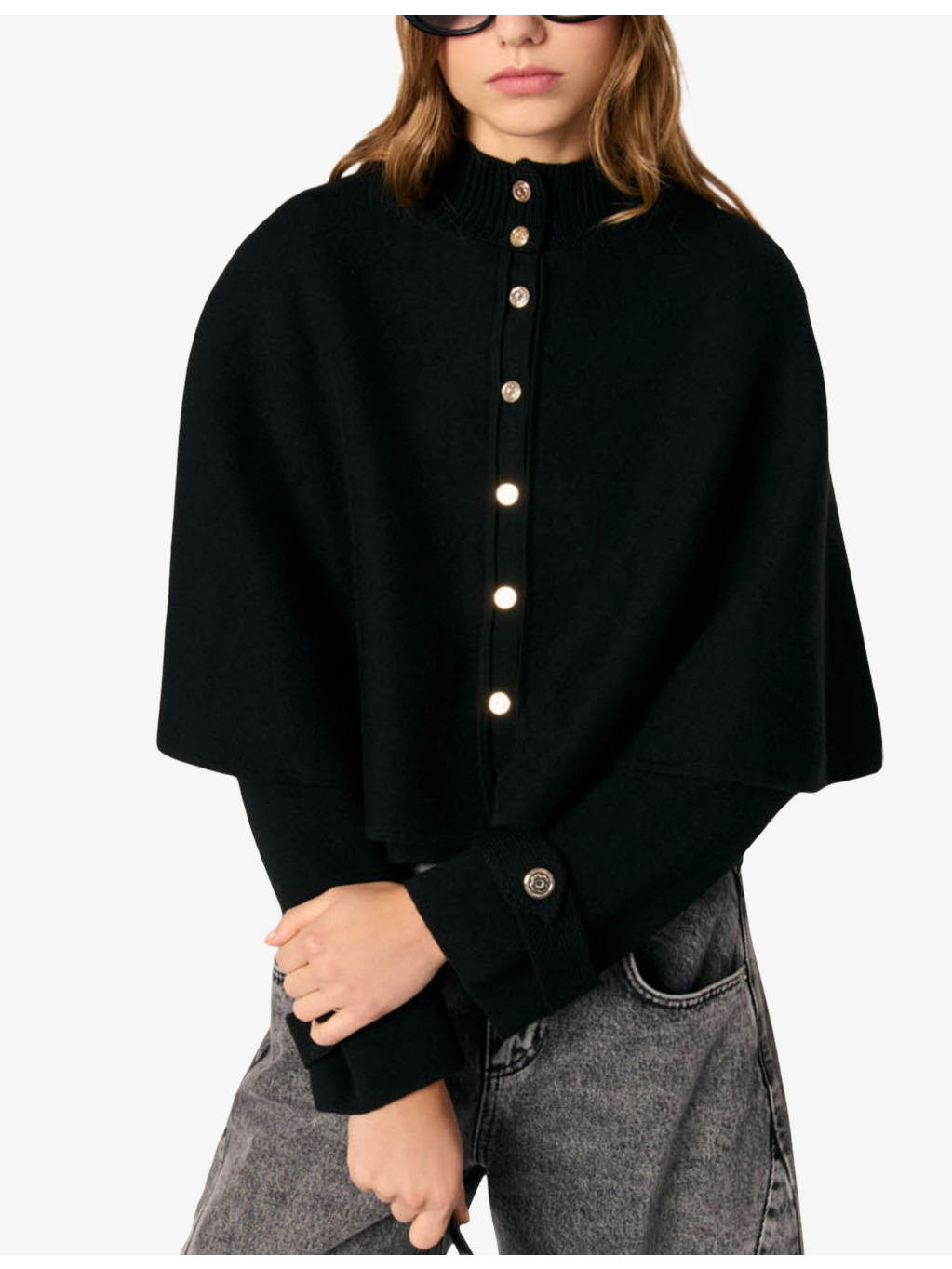 Cape-detail long-sleeved knitted cardigan - 5