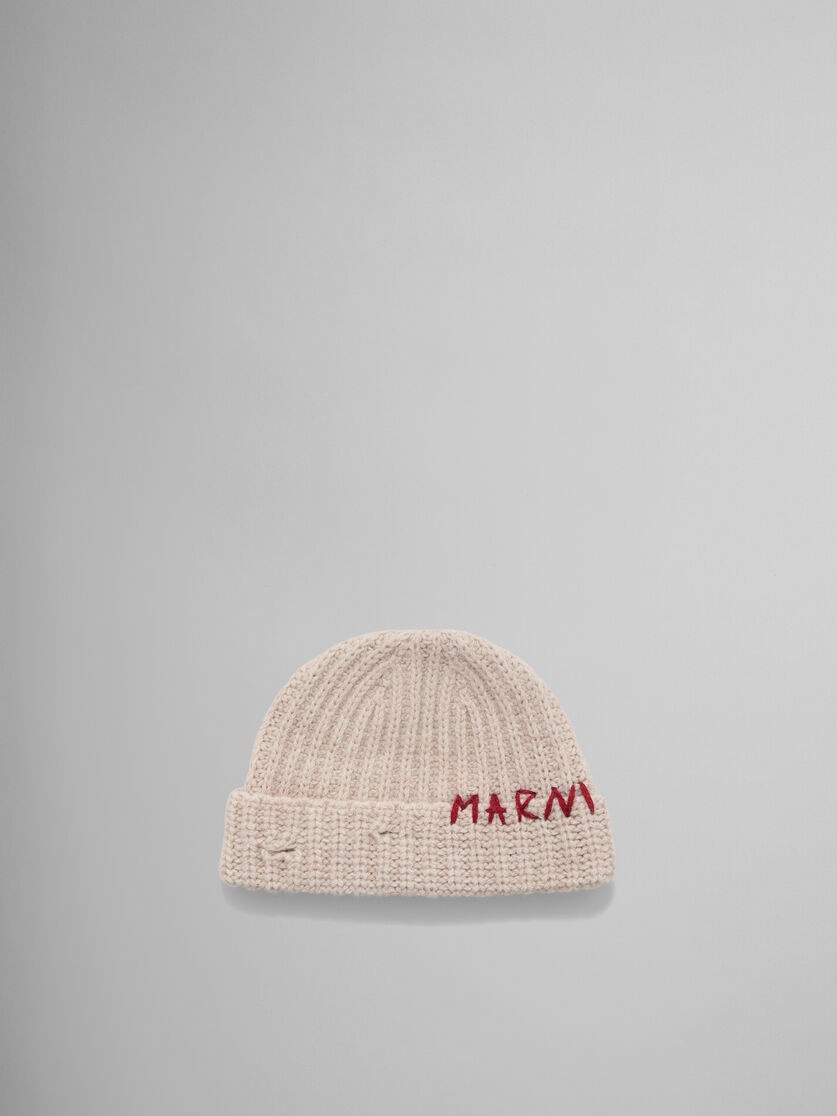 CREAM SHETLAND WOOL BEANIE WITH MARNI MENDING - 1