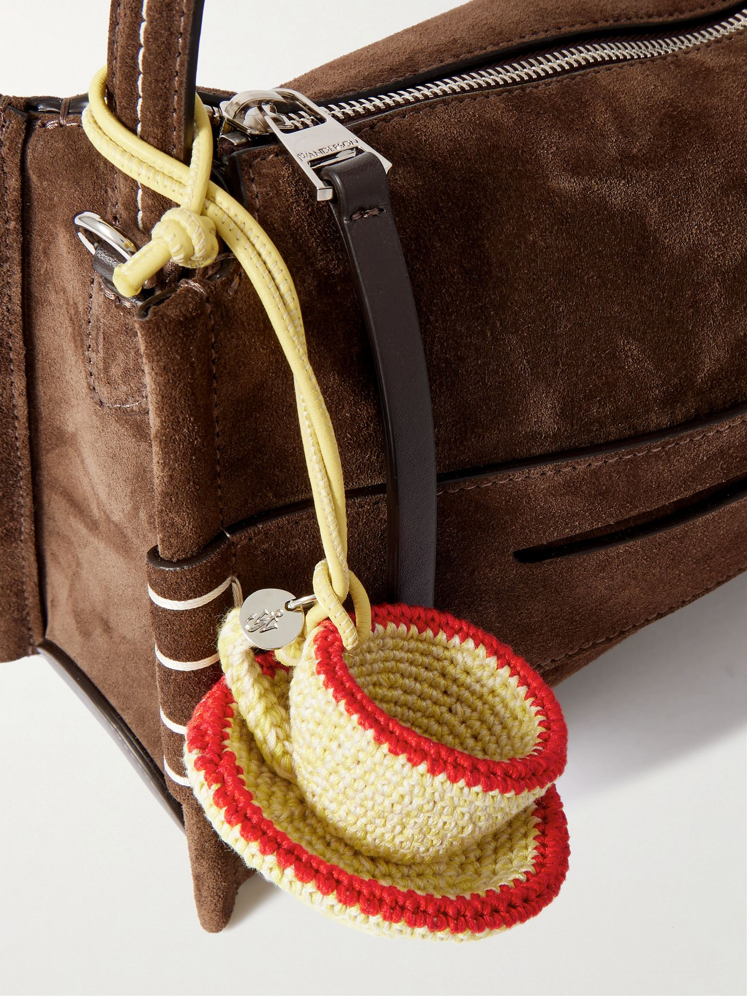 Teacup leather-trimmed crocheted bag charm Yellow - 4