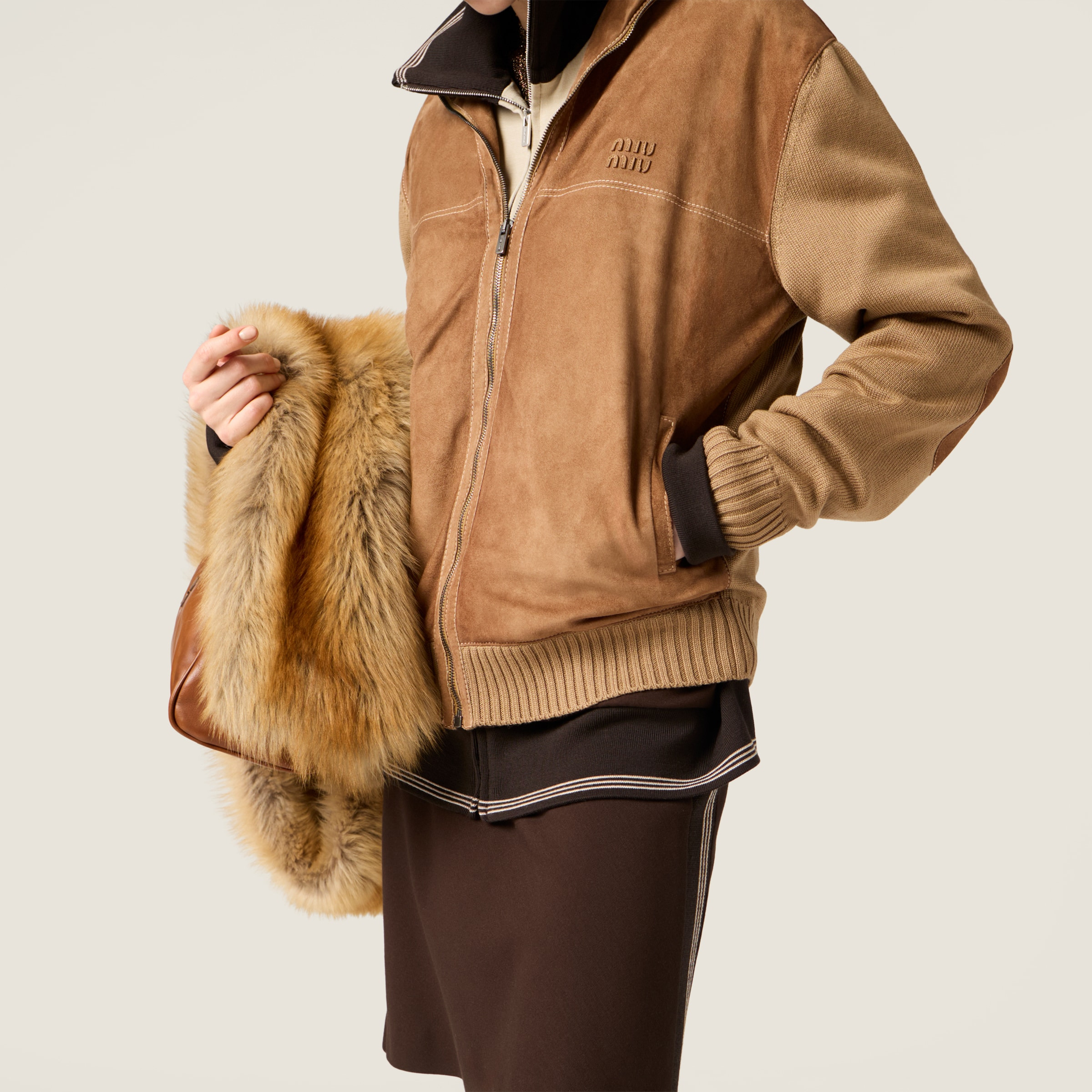 Wool and leather zipper cardigan - 6