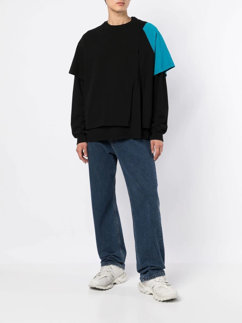 layered  contrast-sleeve T-shirt - 2