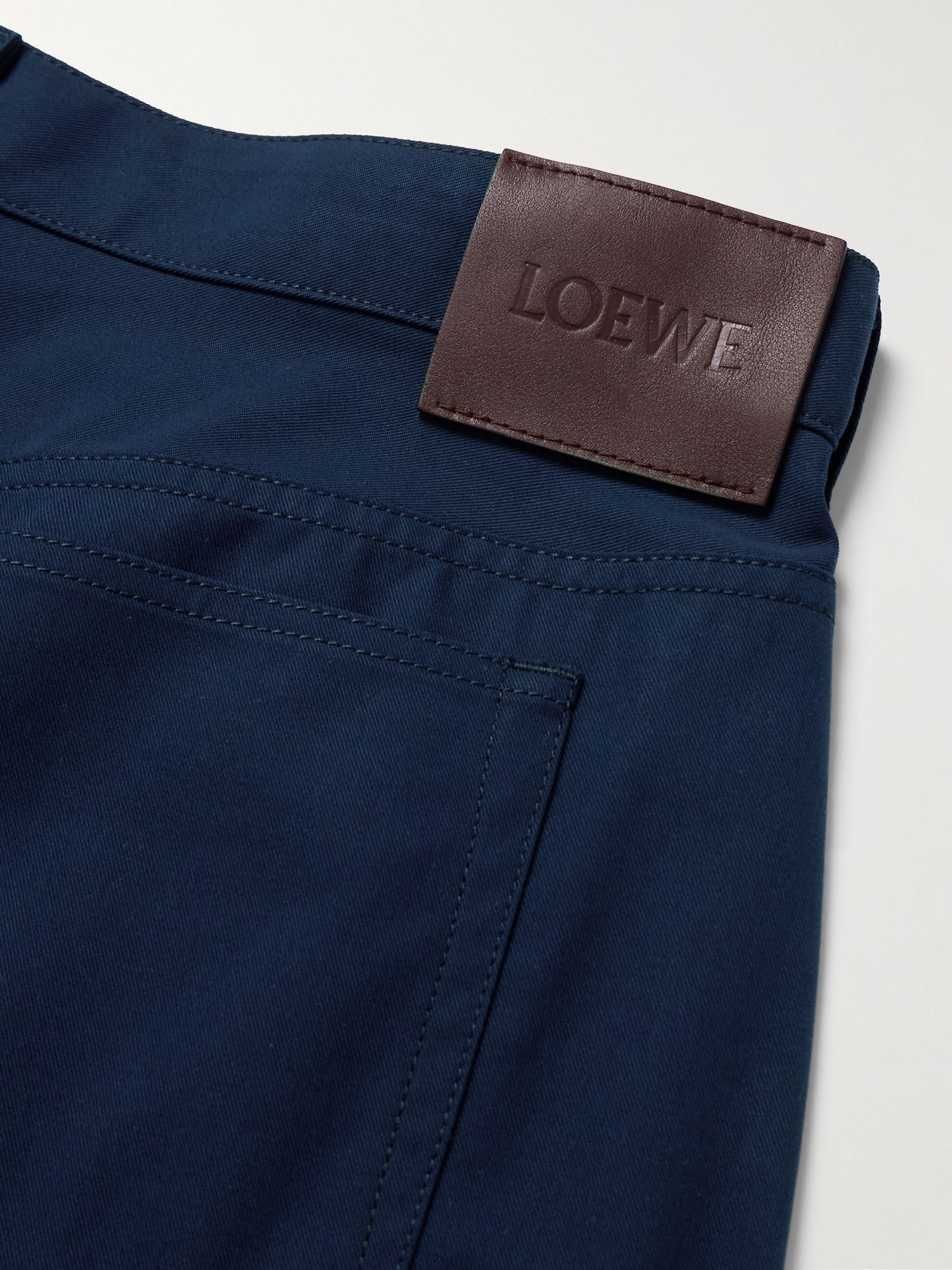 Carpenter Straight-Leg Leather-Trimmed Cotton-Twill Trousers Navy - 5