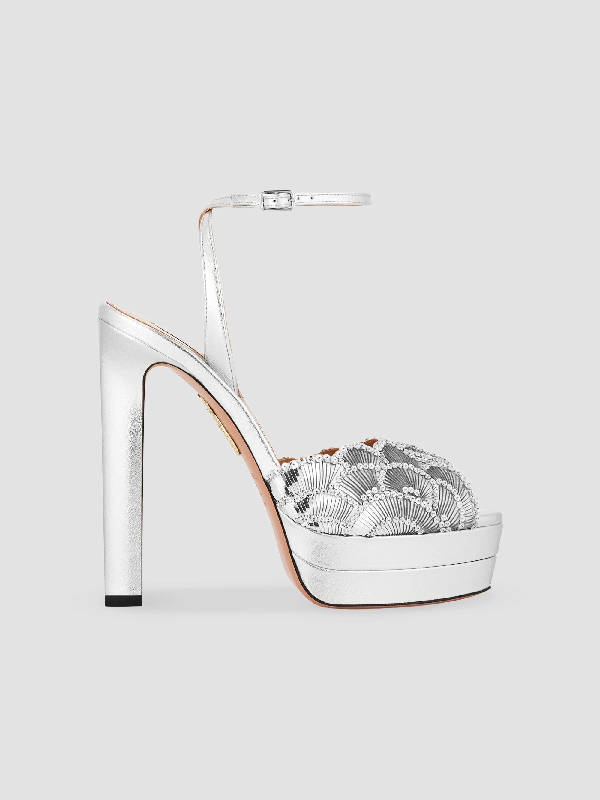 Women's Ce Soir 130MM Sequin-Embellished Leather Platform Sandals - Silver - 1