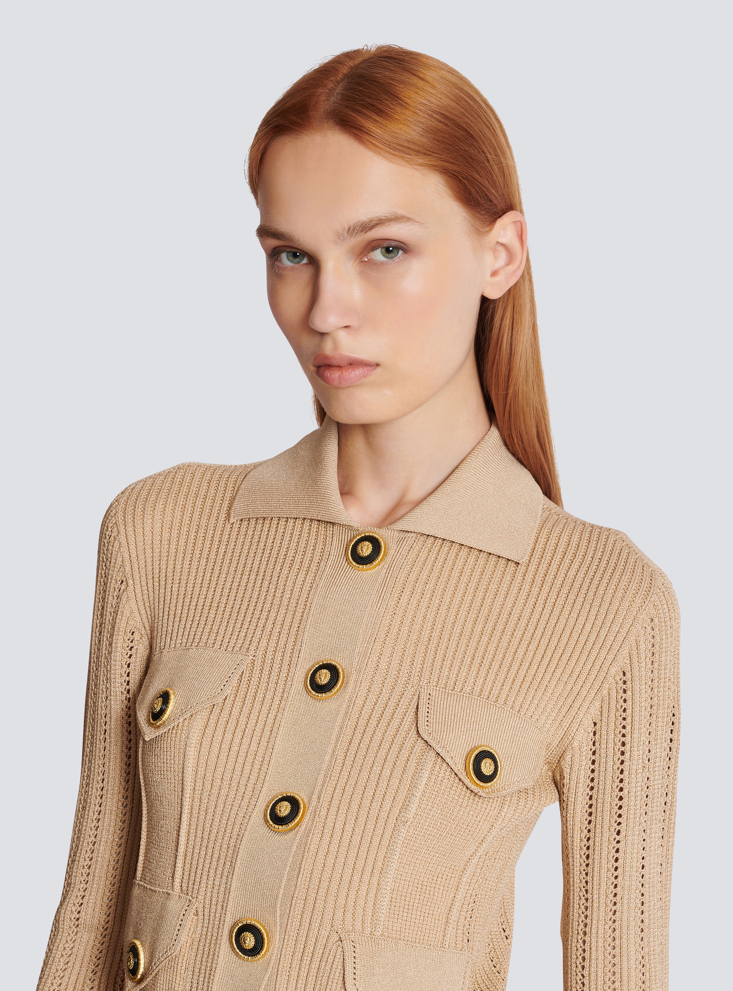 Cropped ribbed knit cardigan with openwork details - 7