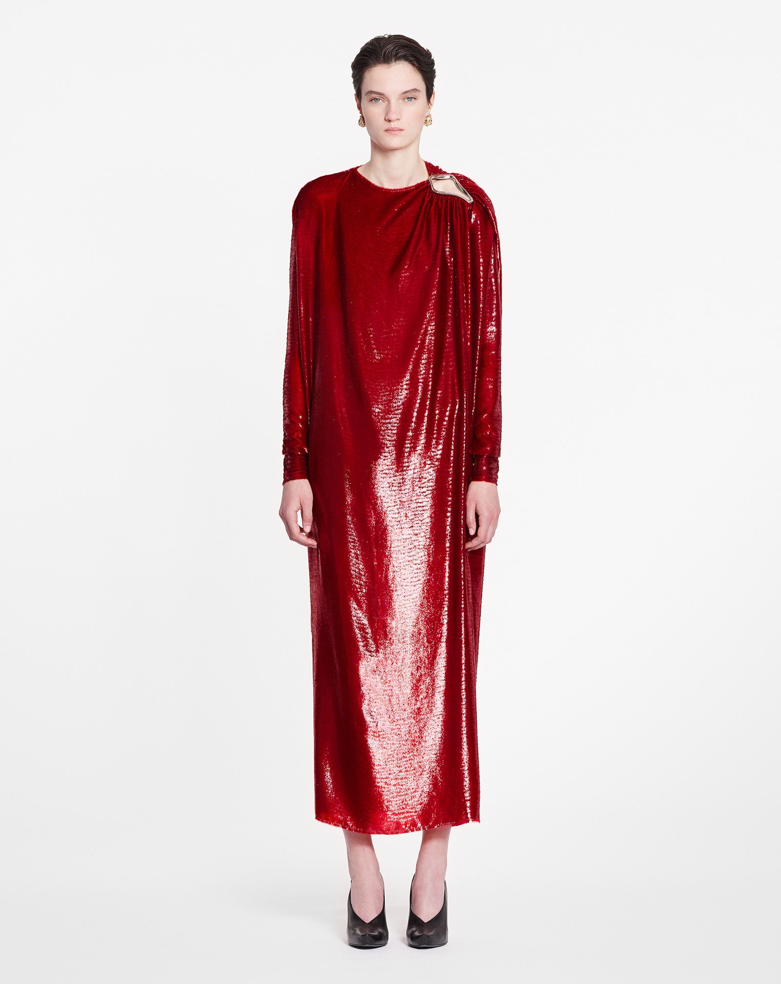 LONG-SLEEVE DRAPED DRESS - 2