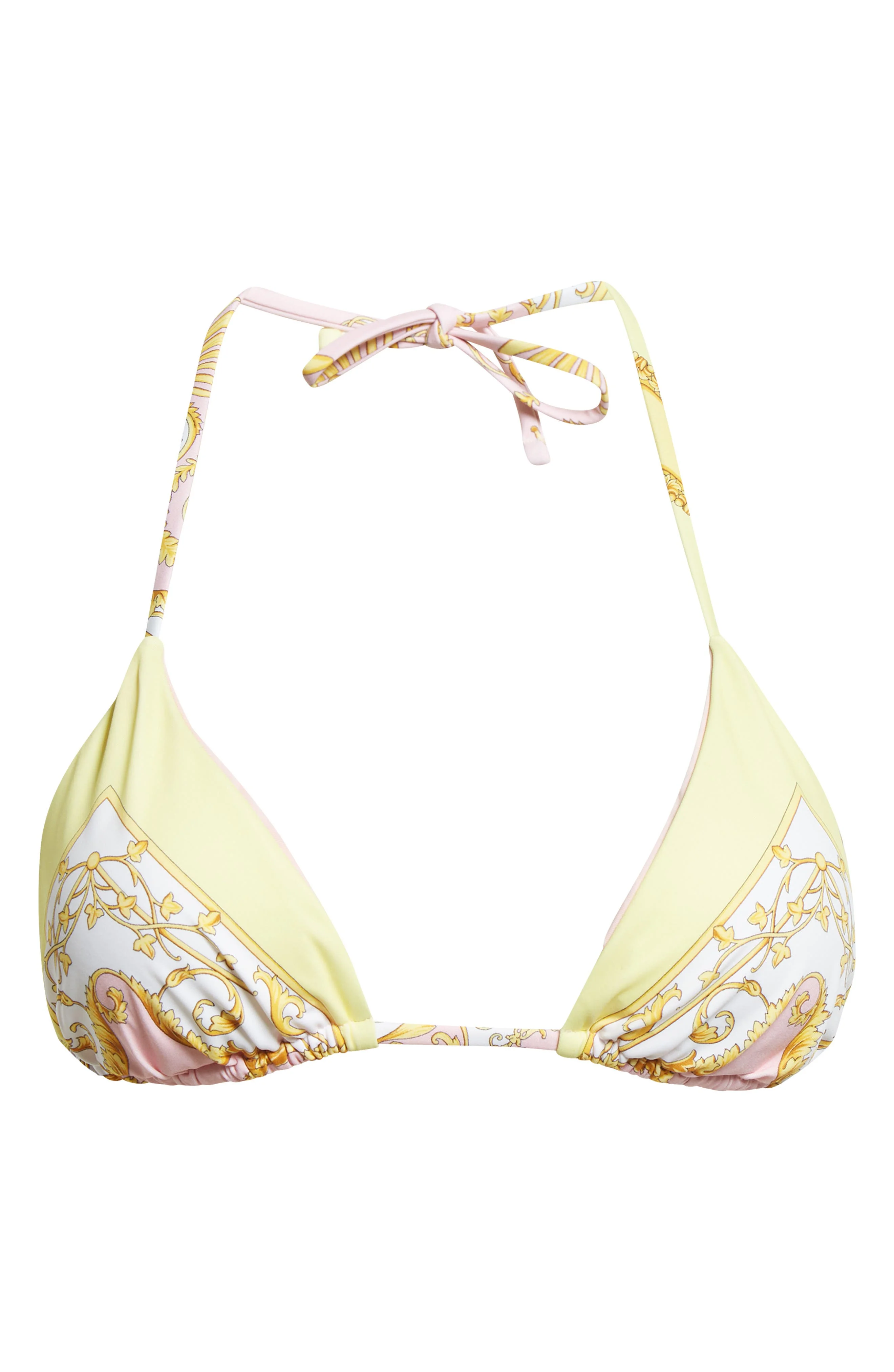 Versace Barocco Print Triangle Bikini Top in Pale Yellow Rose Quartz at Nordstrom - 1