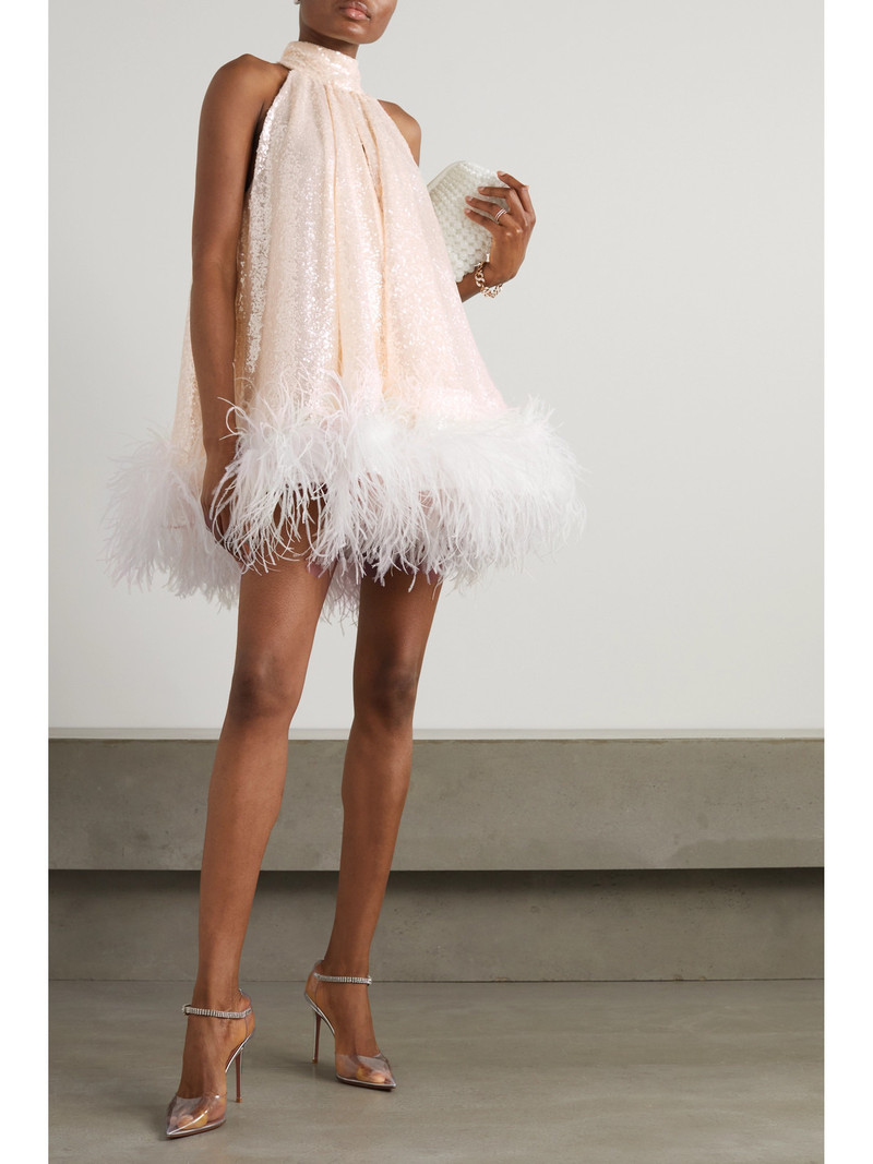 16ARLINGTON Cindy Feather-trimmed Sequined Tulle Mini Dress outlook