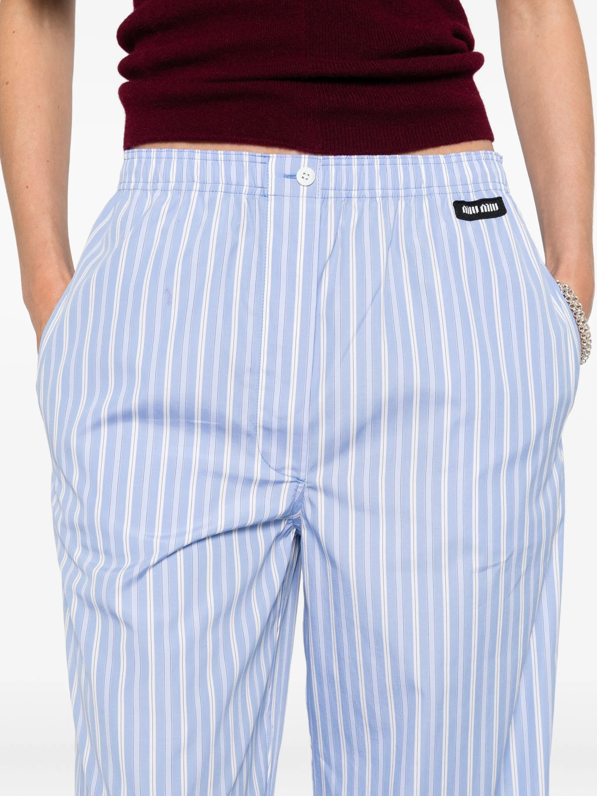 Miu Miu Striped Cotton Trousers - 5