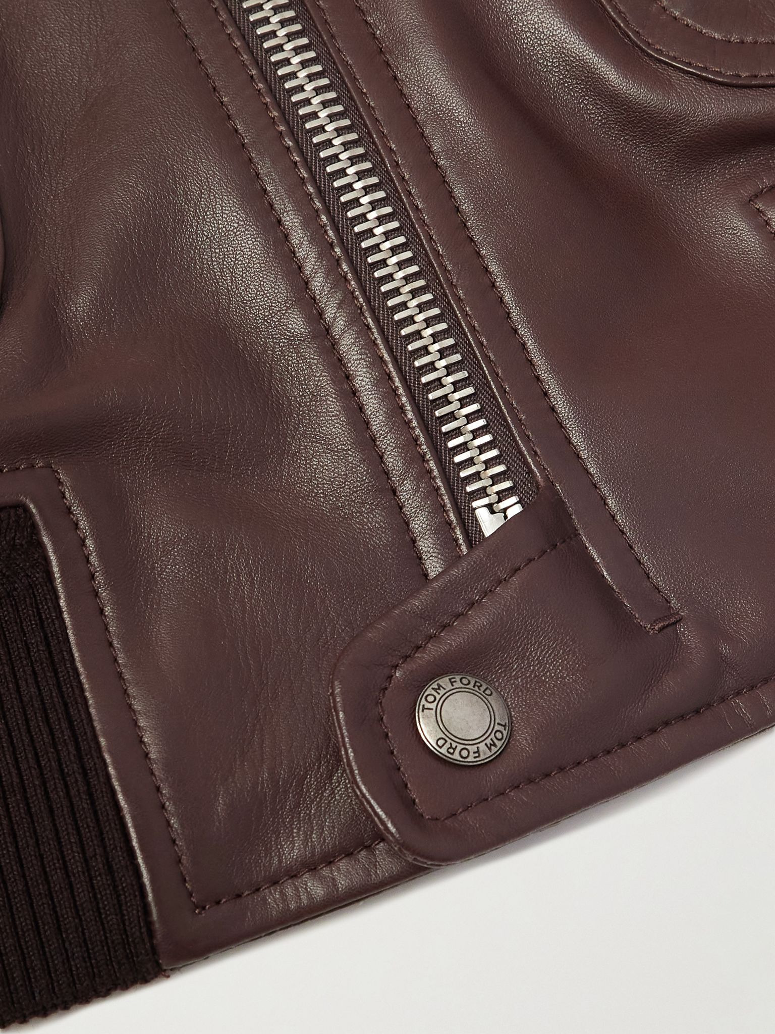 Leather Zip-Up Jacket Brown - 6