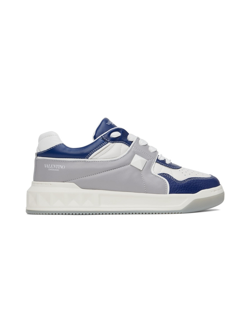 White & Blue One Stud Sneakers - 1