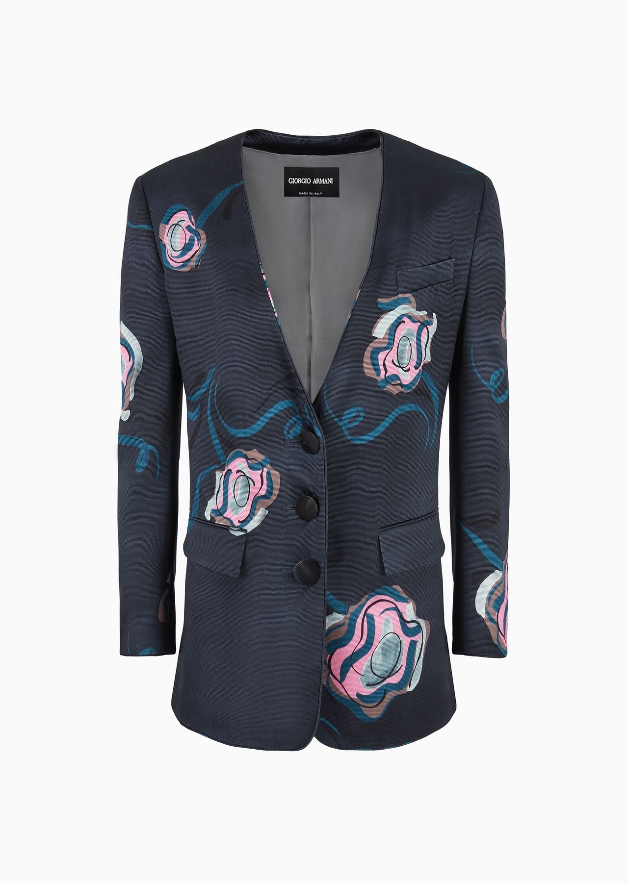Single-breasted jacket in silk faille with a floral print - 1