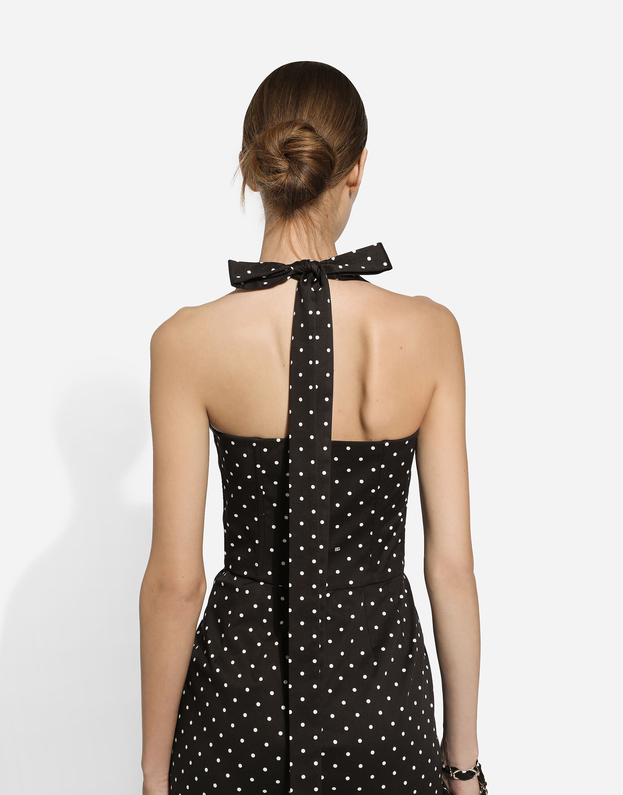 Short cotton corset dress with polka-dot print - 5