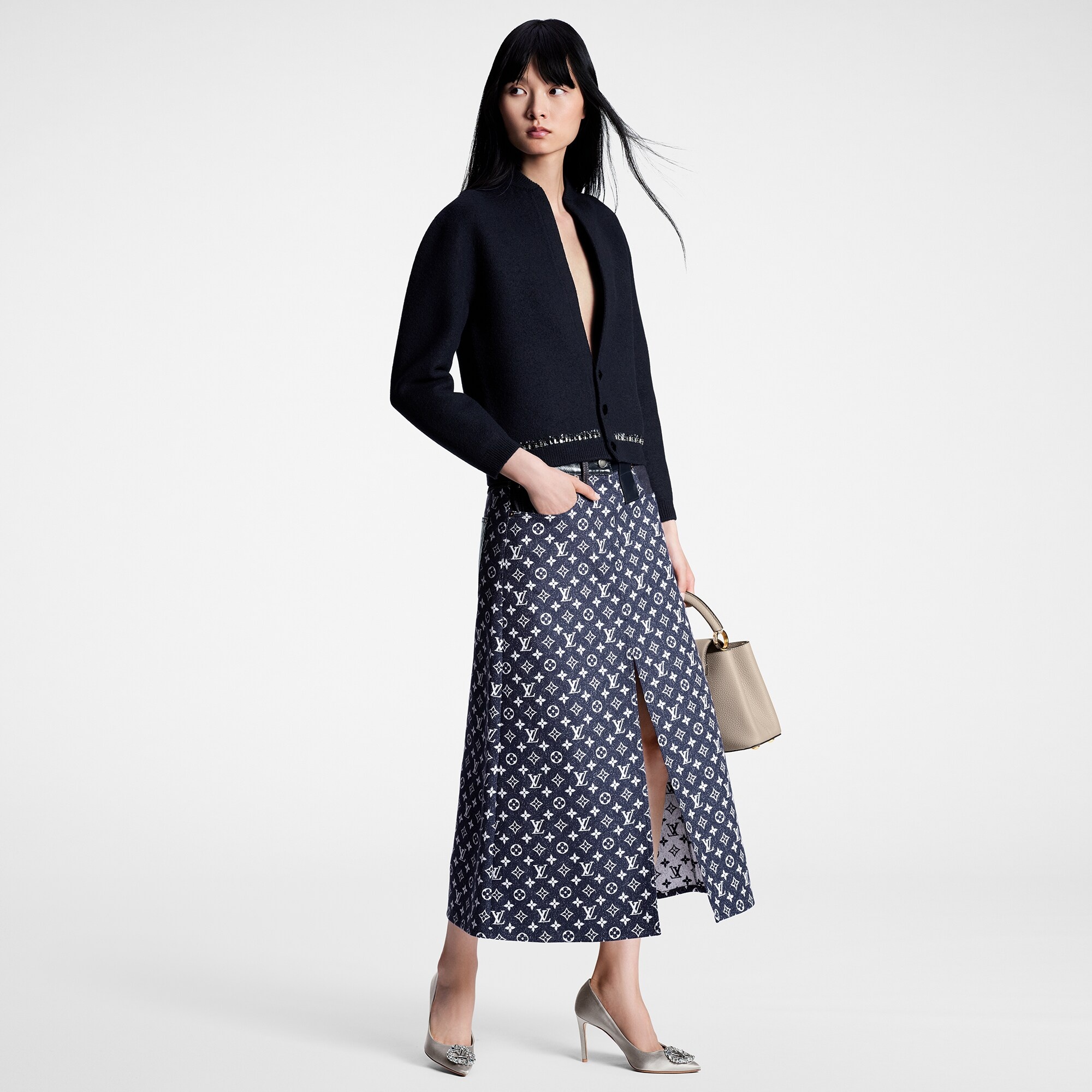 Monogram Denim Midi Skirt - 4