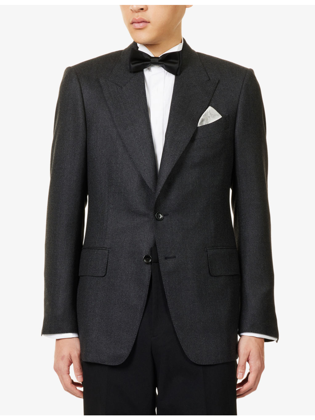Herringbone Peak-Lapels Wool Blazer - 3