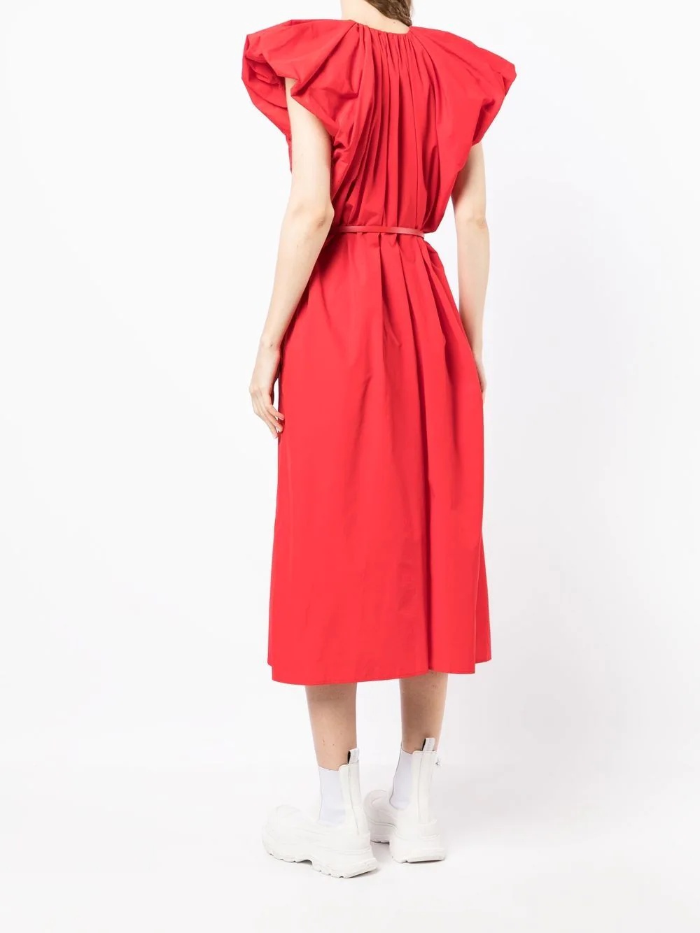 puff-sleeve gathered midi-dress - 4