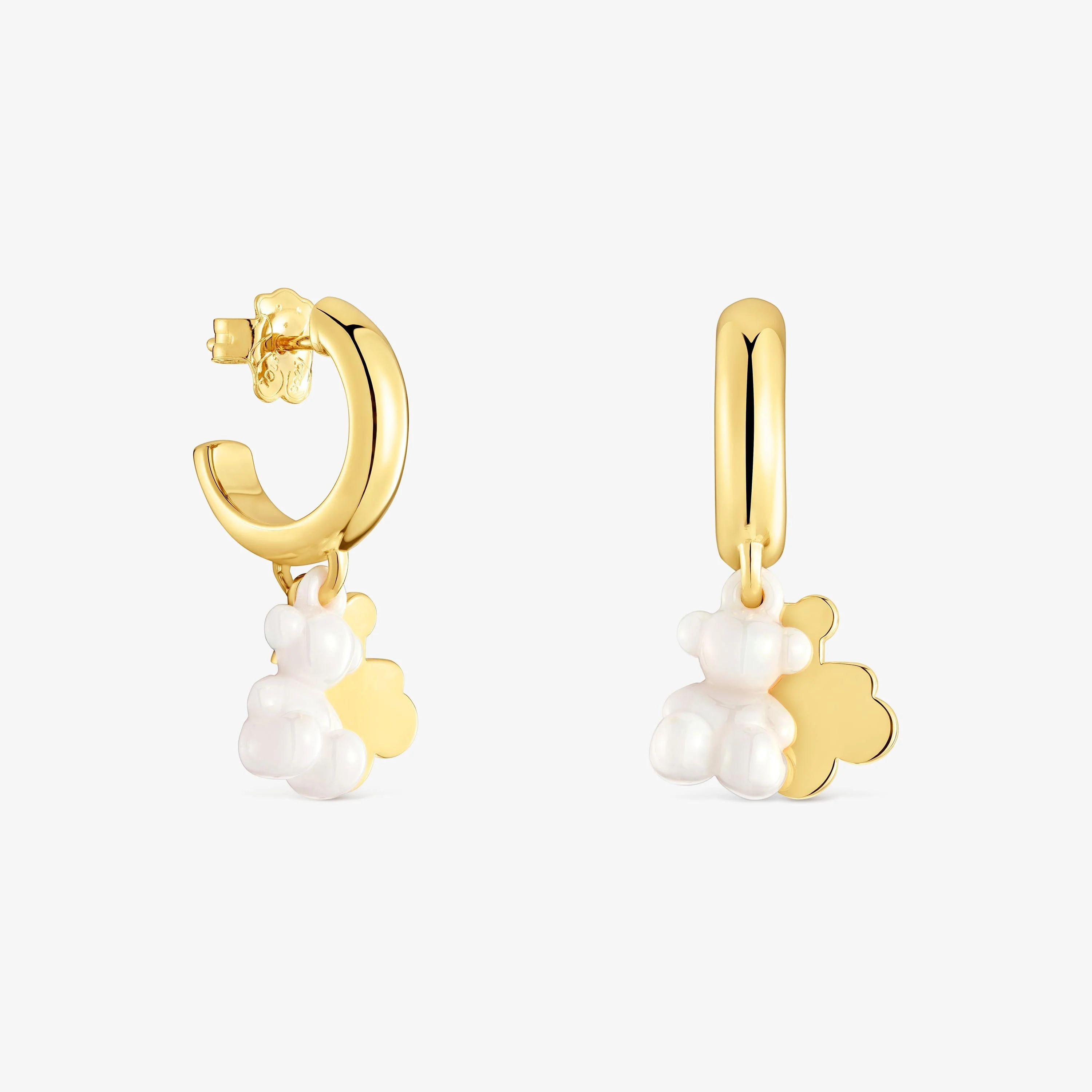 Hoop earrings with 18K gold vermeil, white ceramic and double bear Bold Bear - 1