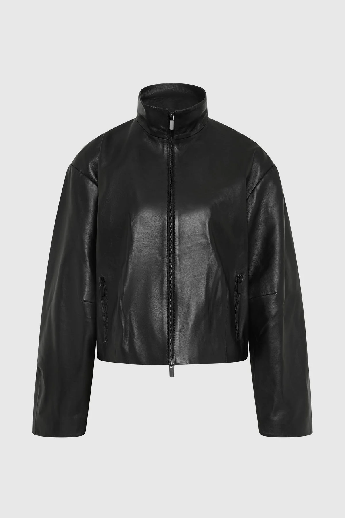 Cocoon Zip Leather Jacket - Black - 1