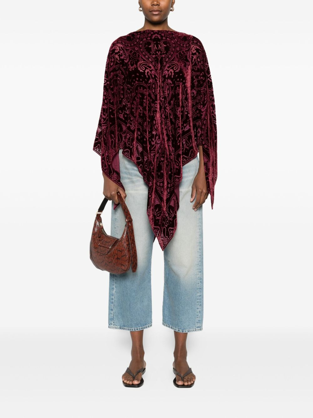 paisley-pattern velvet poncho - 2