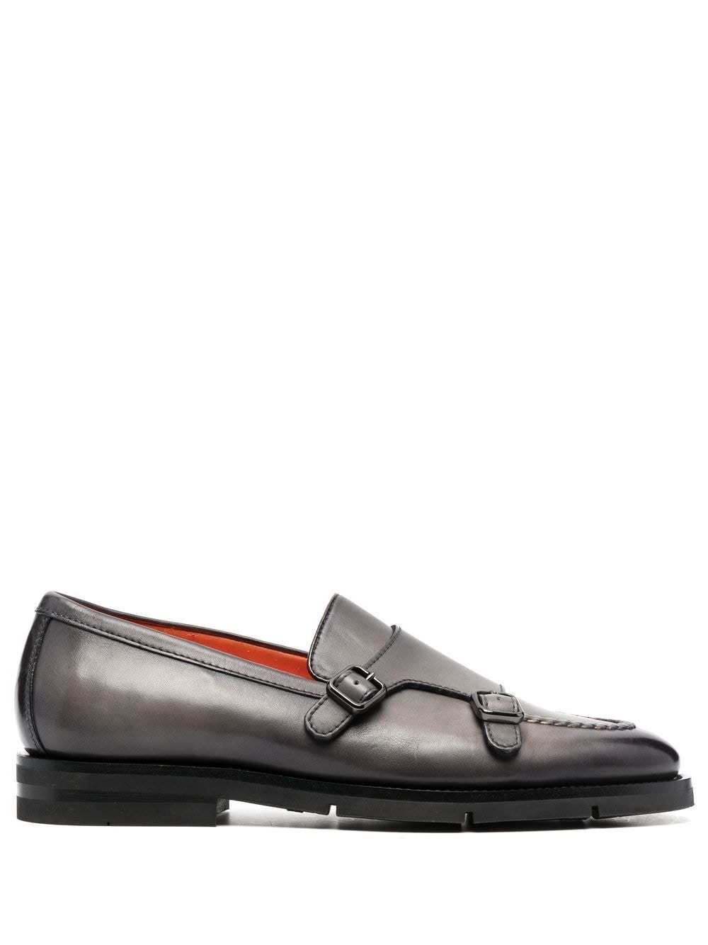 double-buckle leather monk shoes - 1