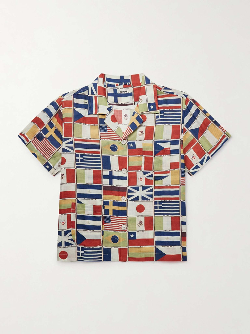 International Camp-Collar Printed Linen Shirt - 1