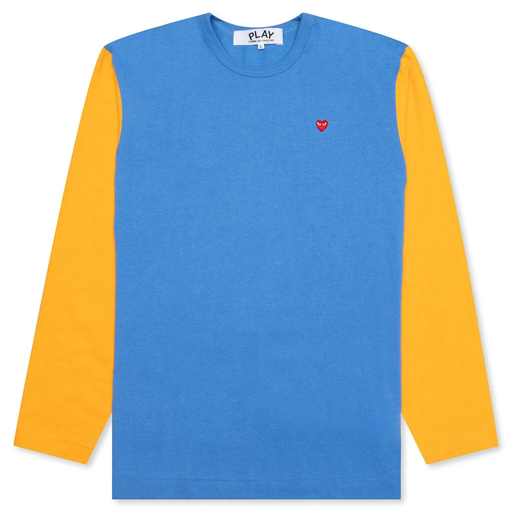 COMME DES GARCONS PLAY BI-COLOR T-SHIRT - BLUE/YELLOW - 1