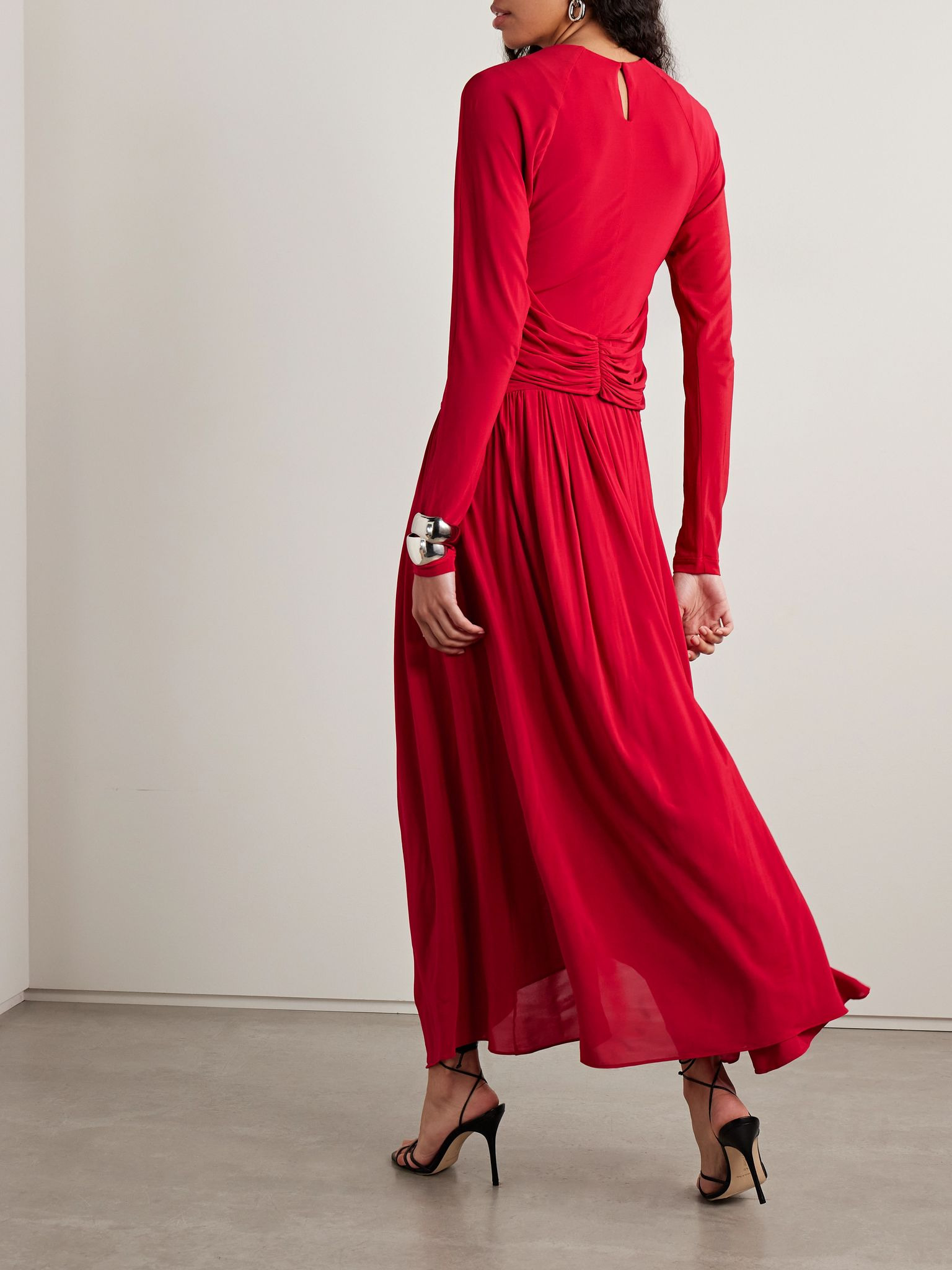 Galina asymmetric gathered draped stretch-jersey dress Red - 3