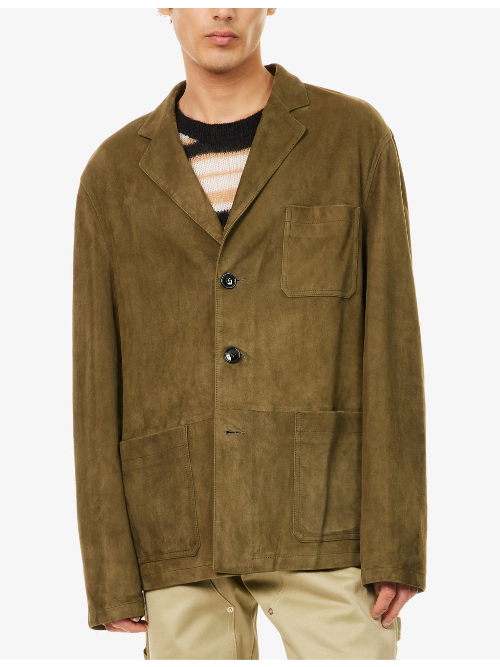 Notched-Collar Patch-Pocket Suede Blazer - 3
