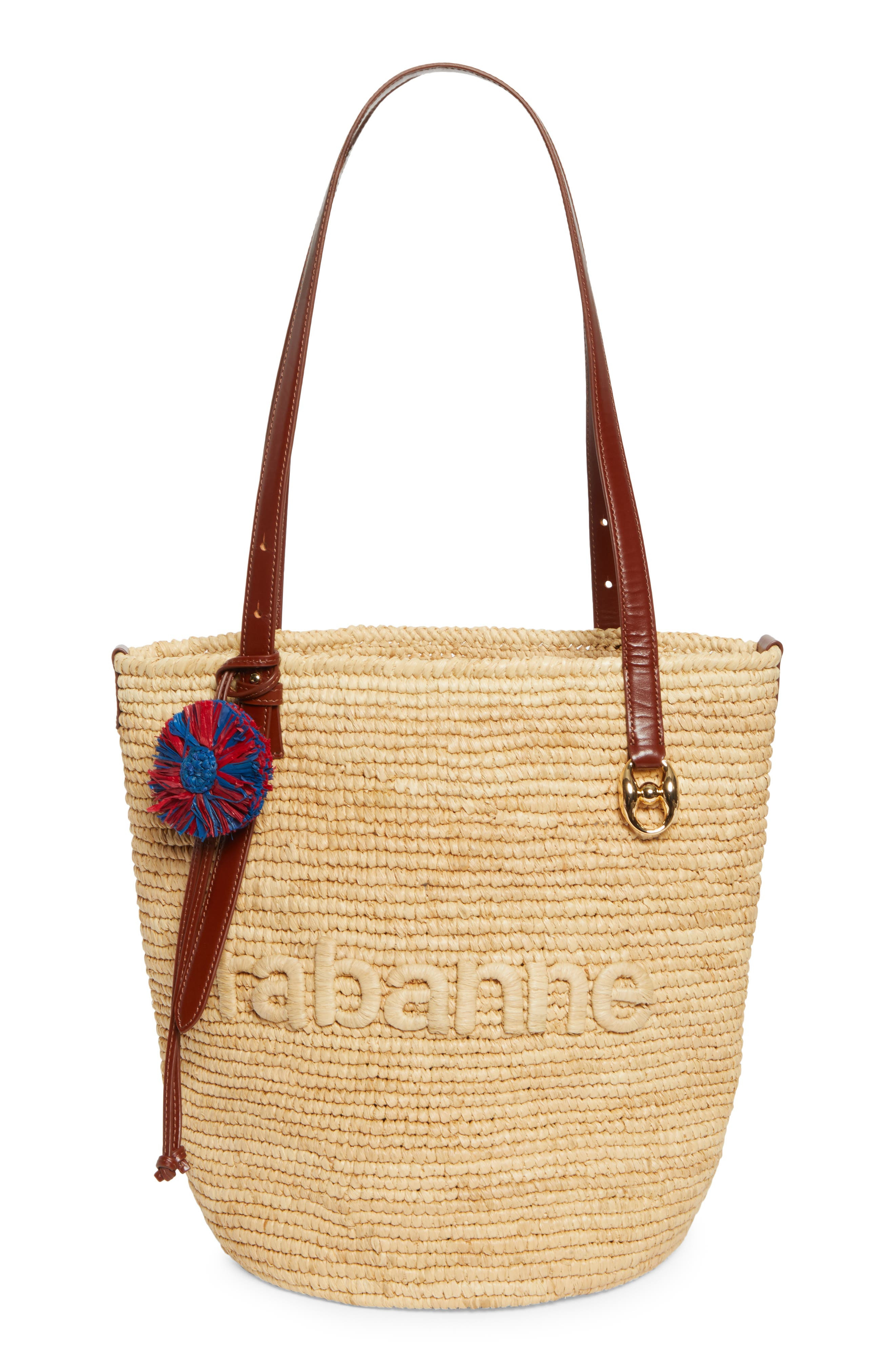 Rabanne Logo Raffia Tote in Natural /Light Gold at Nordstrom - 1