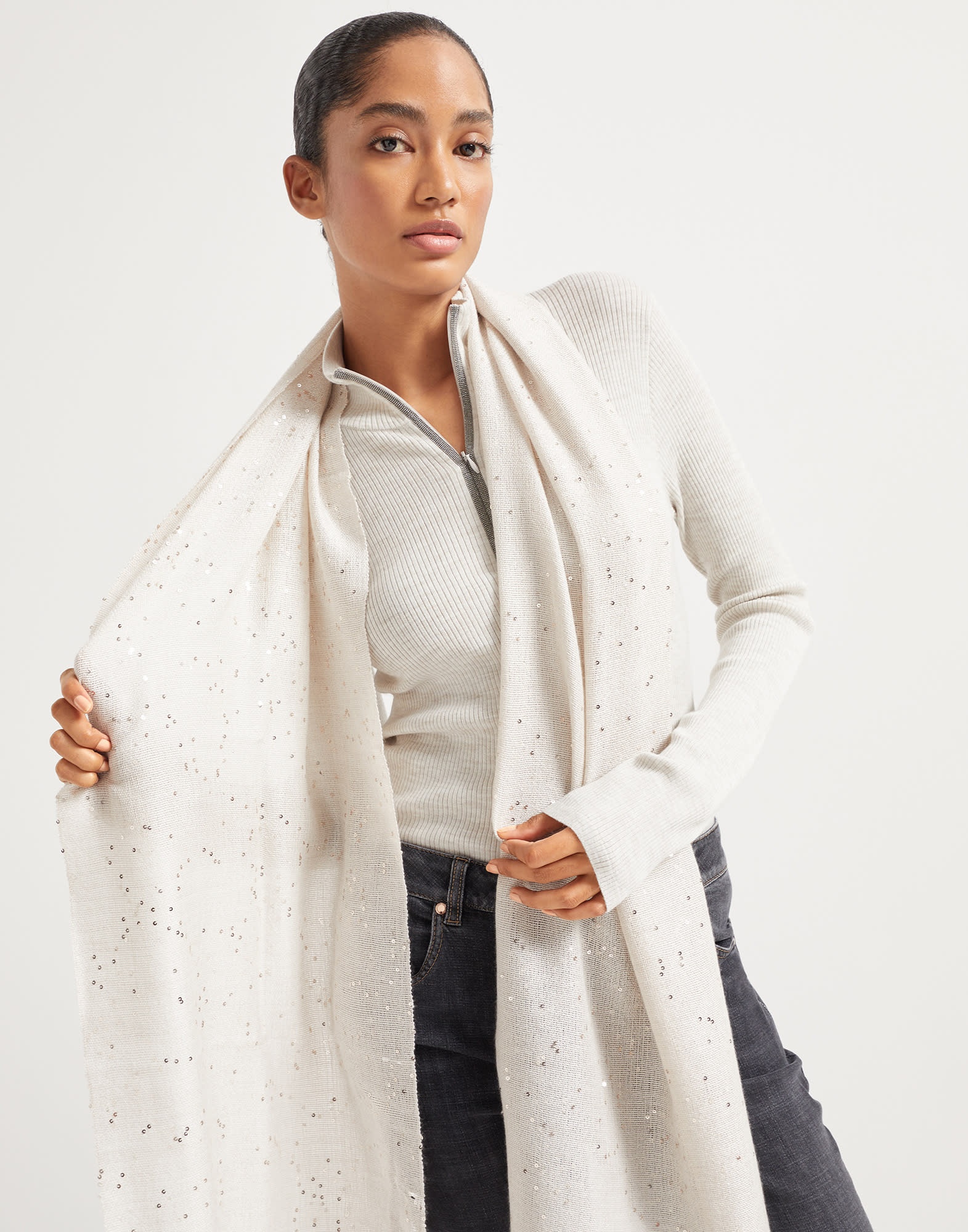Cashmere and silk diamond yarn scarf - 4