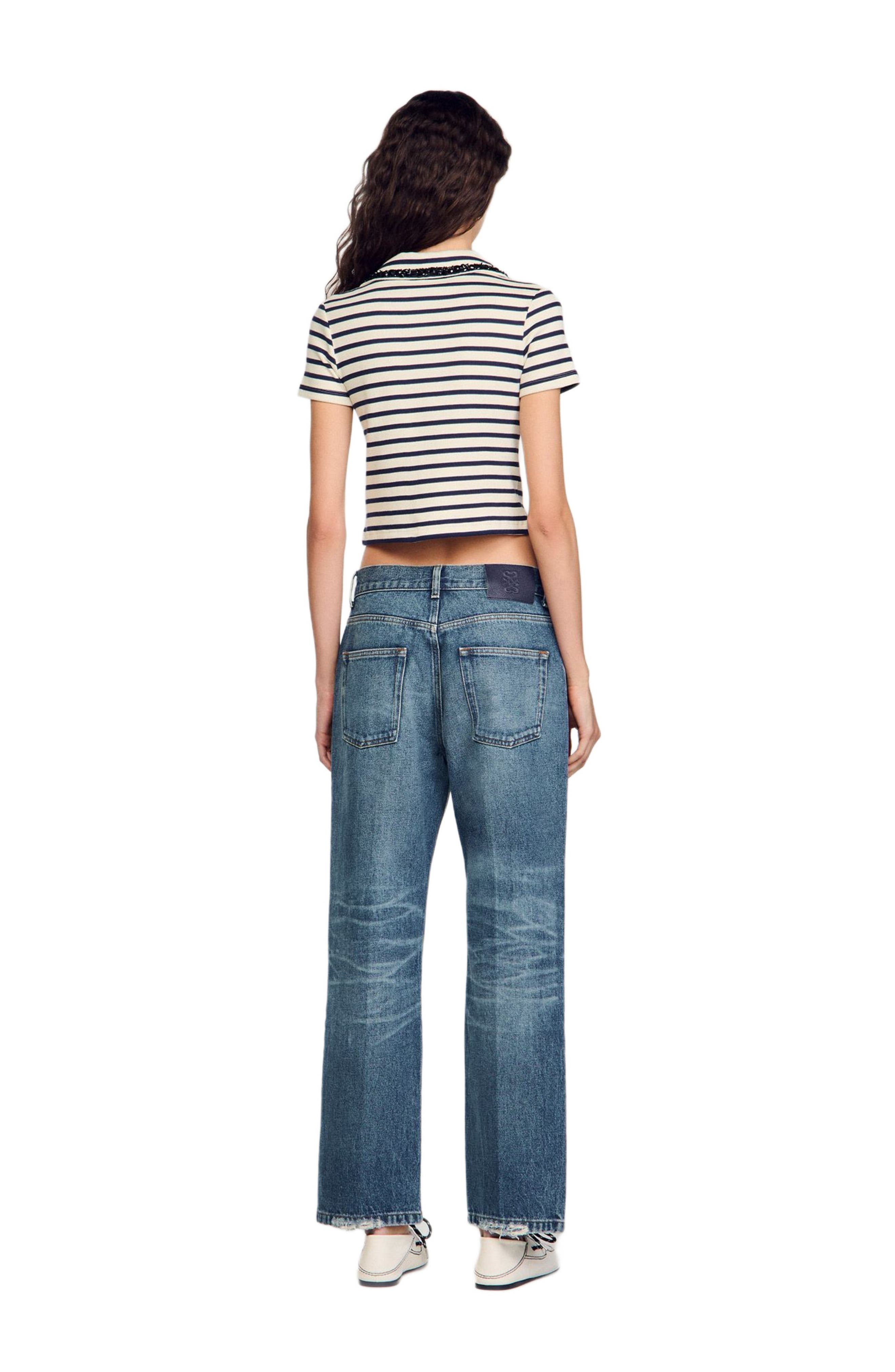 SANDRO Striped polo shirt in Ecru /Navy at Nordstrom - 2