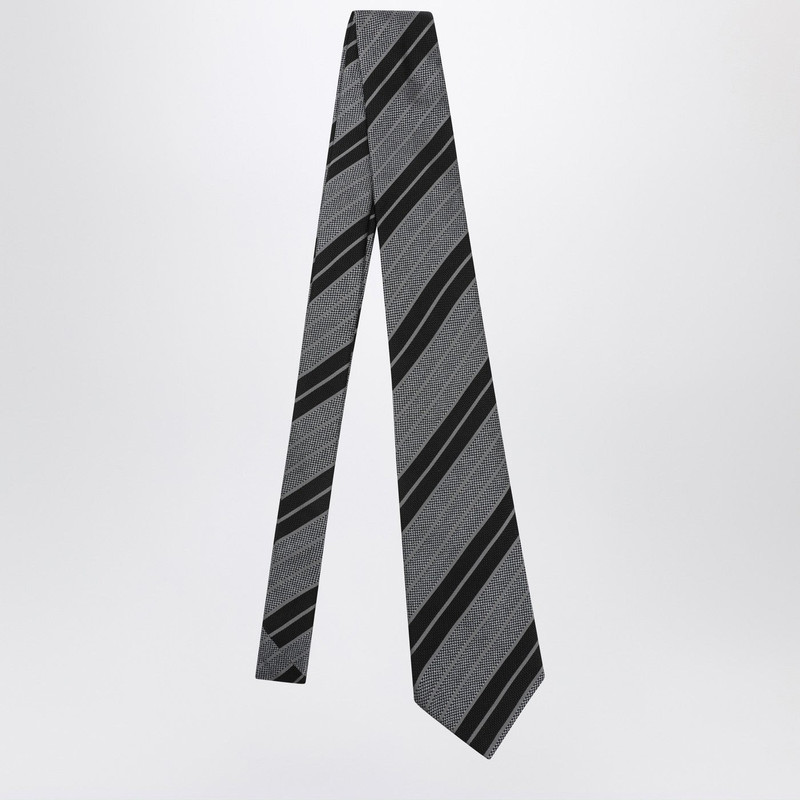 SAINT LAURENT Silk tie with black/gray stripes outlook