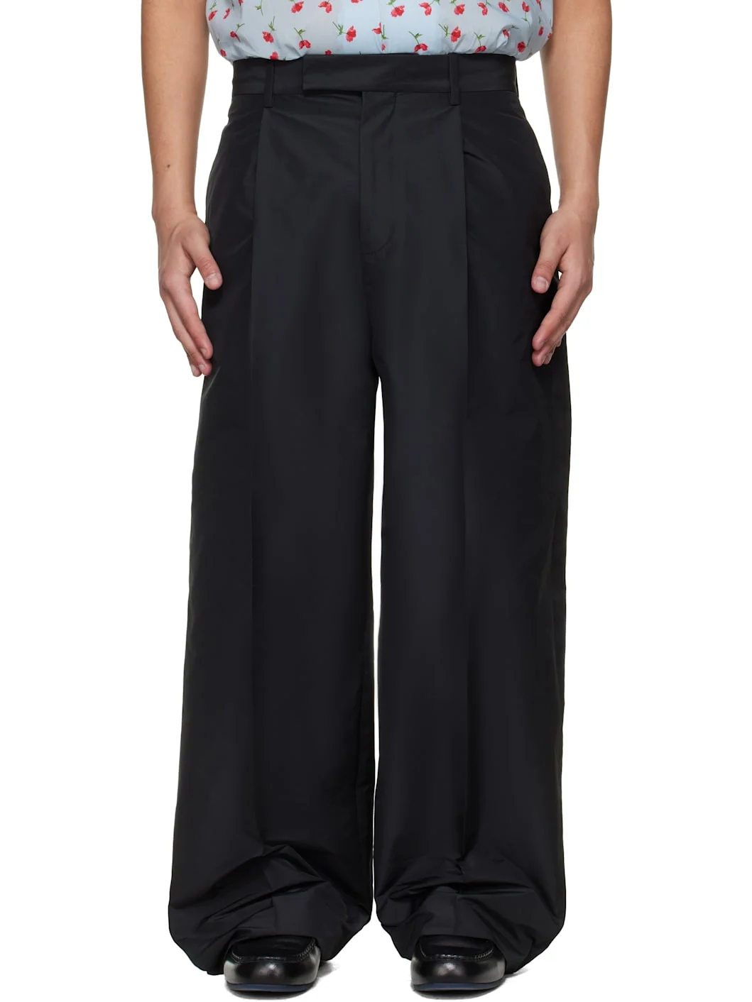Black Pleated Taffeta Trousers - 1