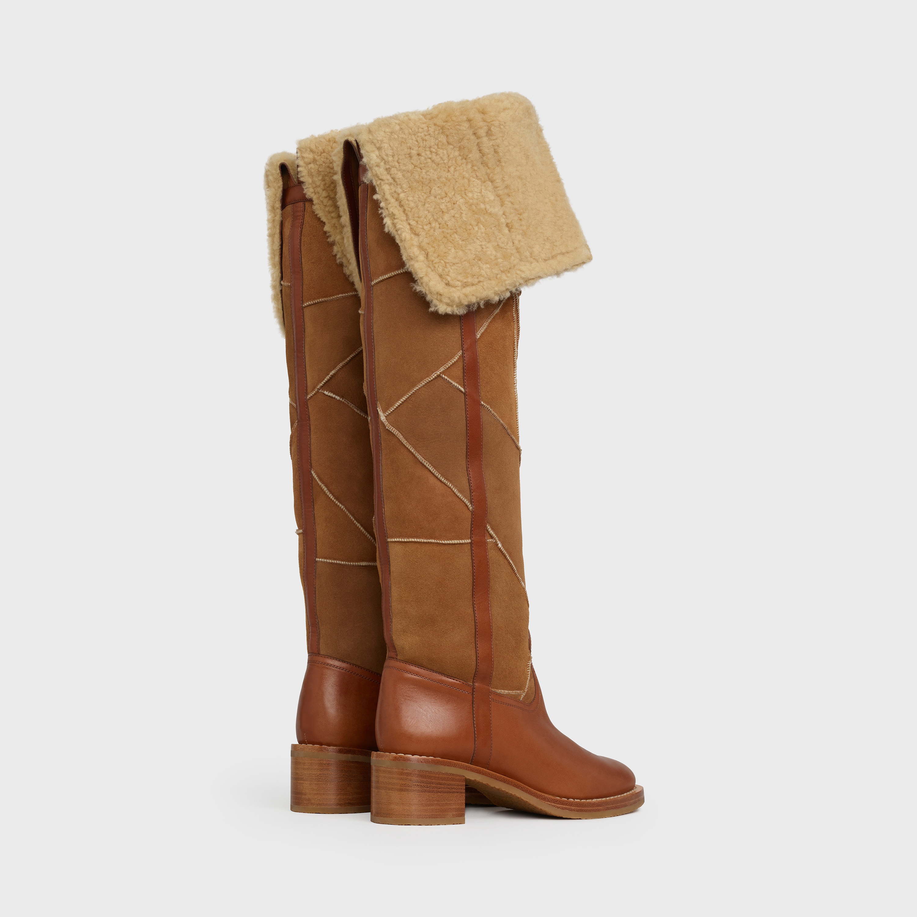 Celine Folco Over-The-Knee Boot in Lamb shearling Patchwork and Calfskin - 4