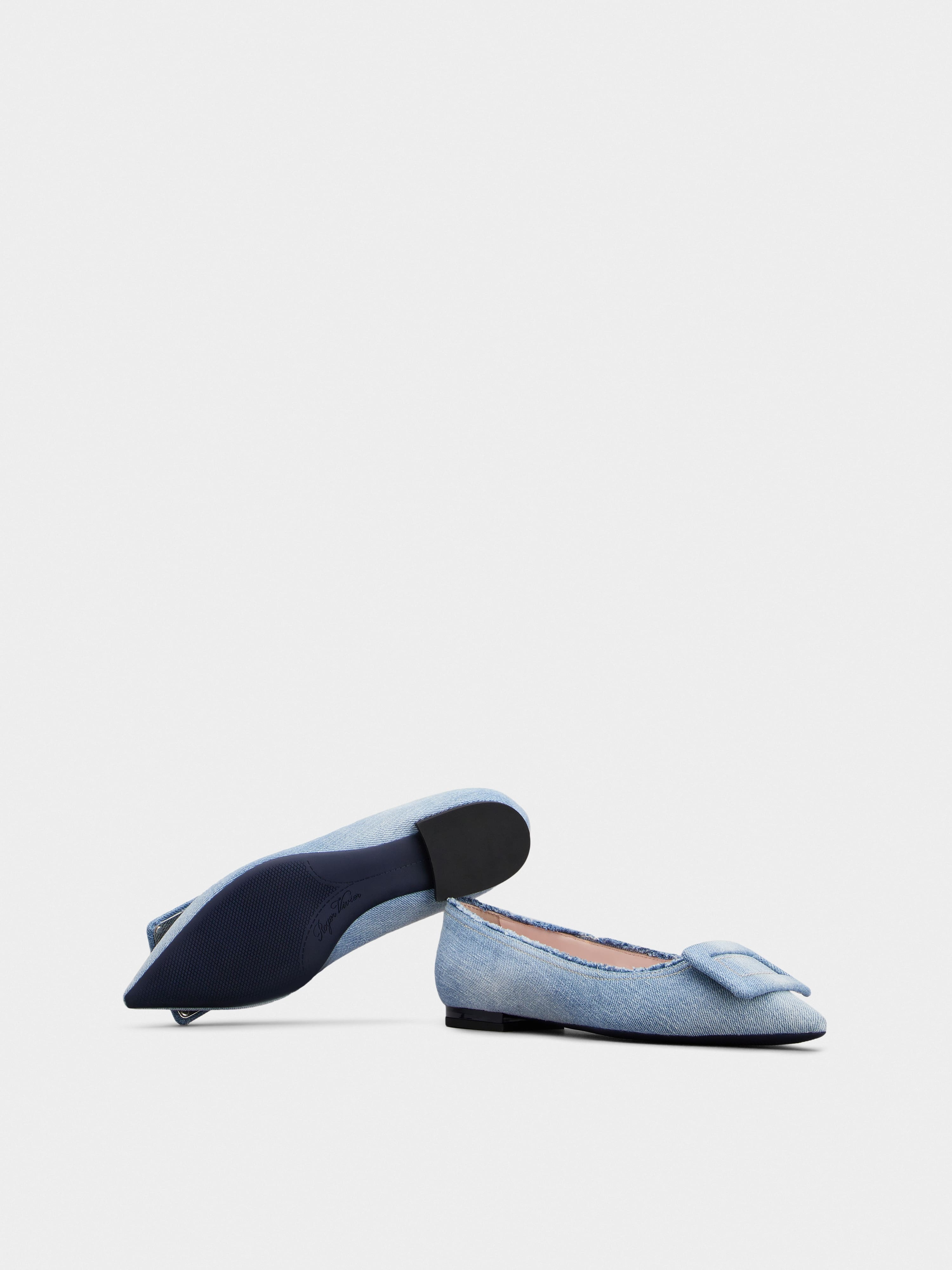 Gommettine Fringed Covered Buckle Ballerinas in Denim - 6