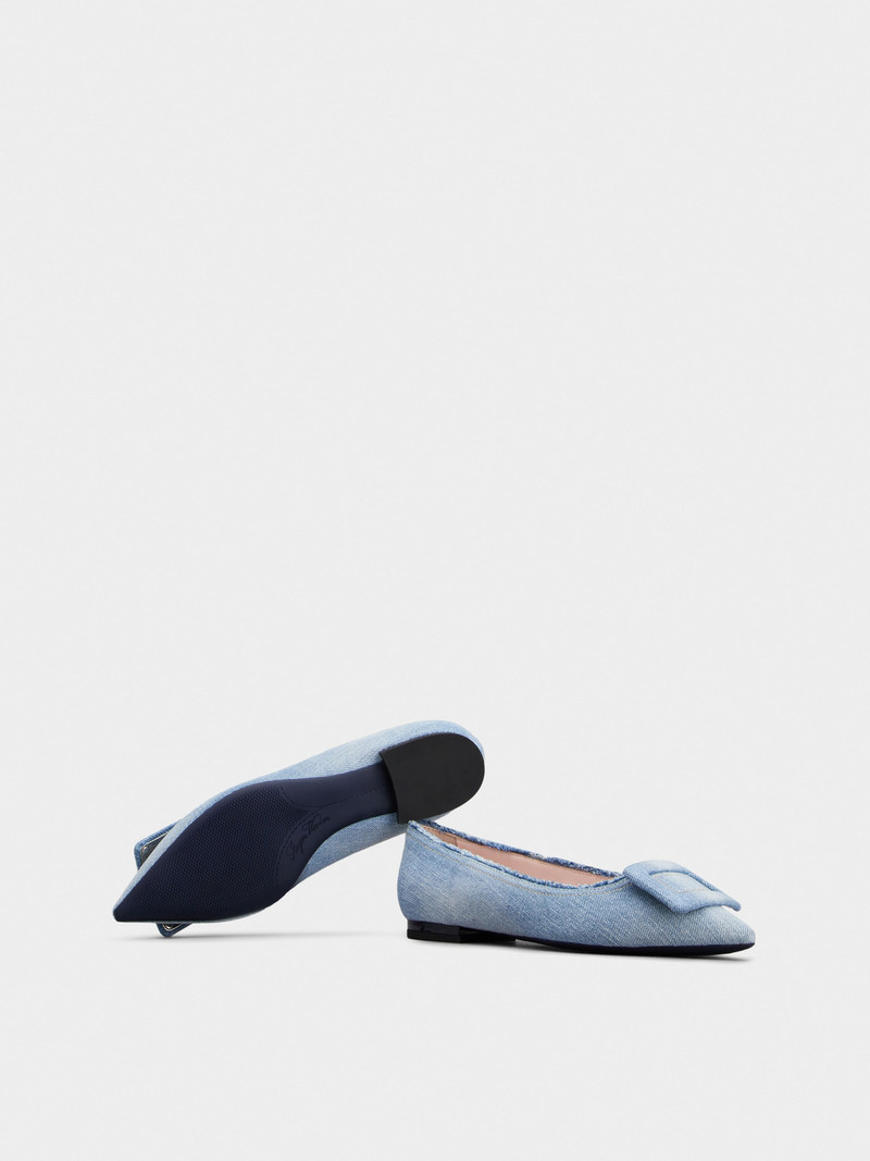 Gommettine Fringed Covered Buckle Ballerinas in Denim 6