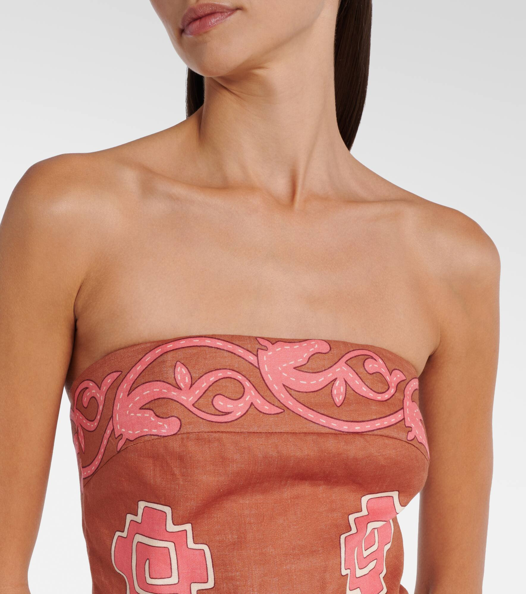 Embroidered smocked linen midi dress - 4