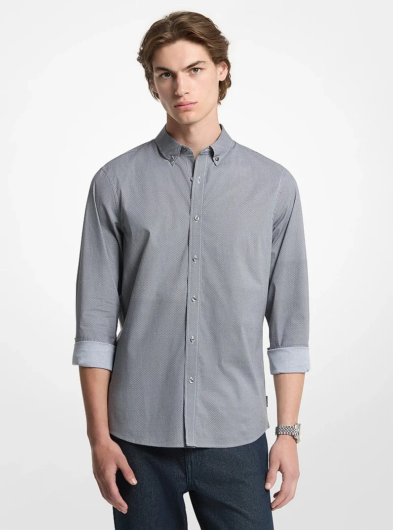 Diamond Print Stretch Cotton Shirt - 1