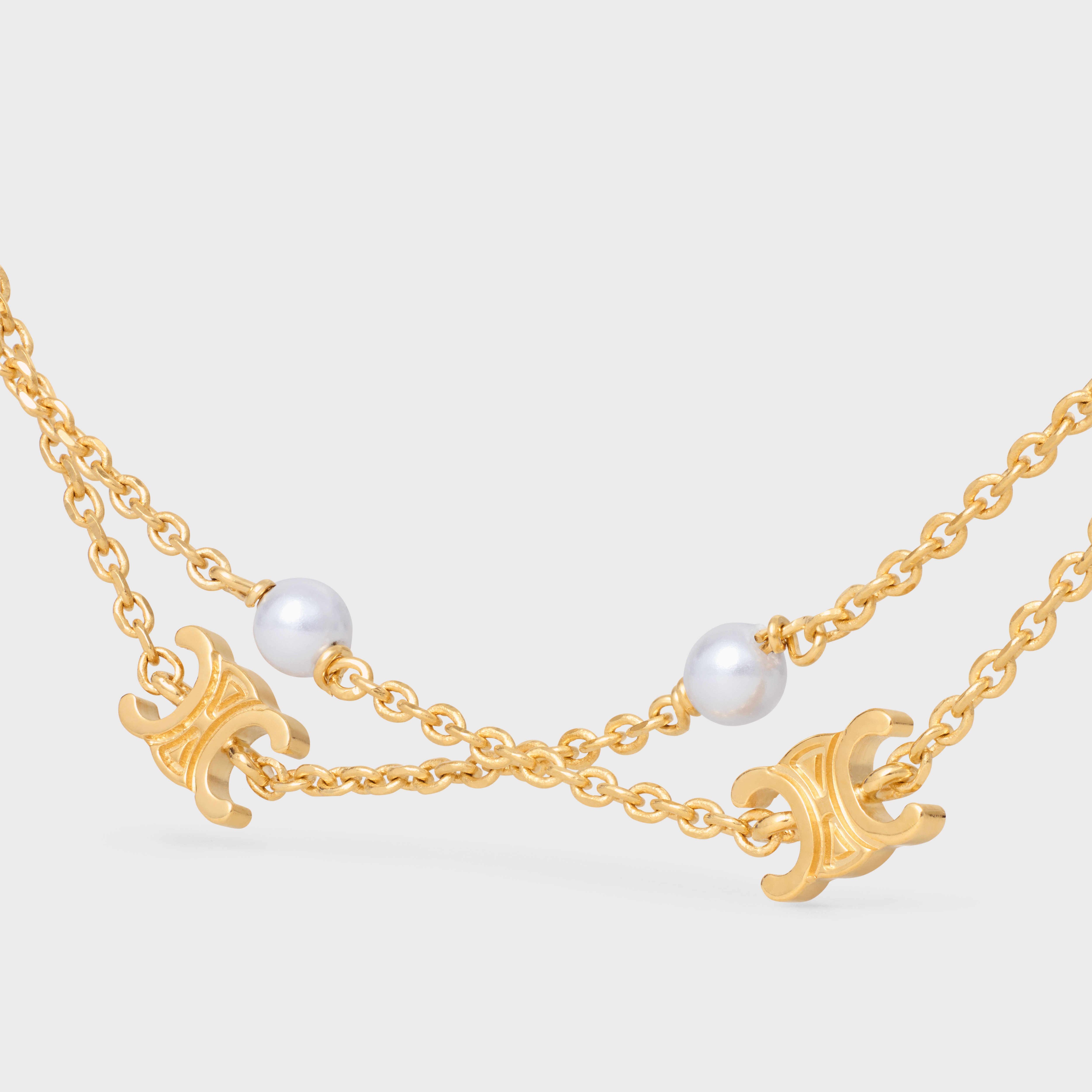 CELINE ネックレス Triomphe Pearl Motif Necklace 460OP6PRB CELINE Triomphe Pearl Double Necklace in Brass with Gold