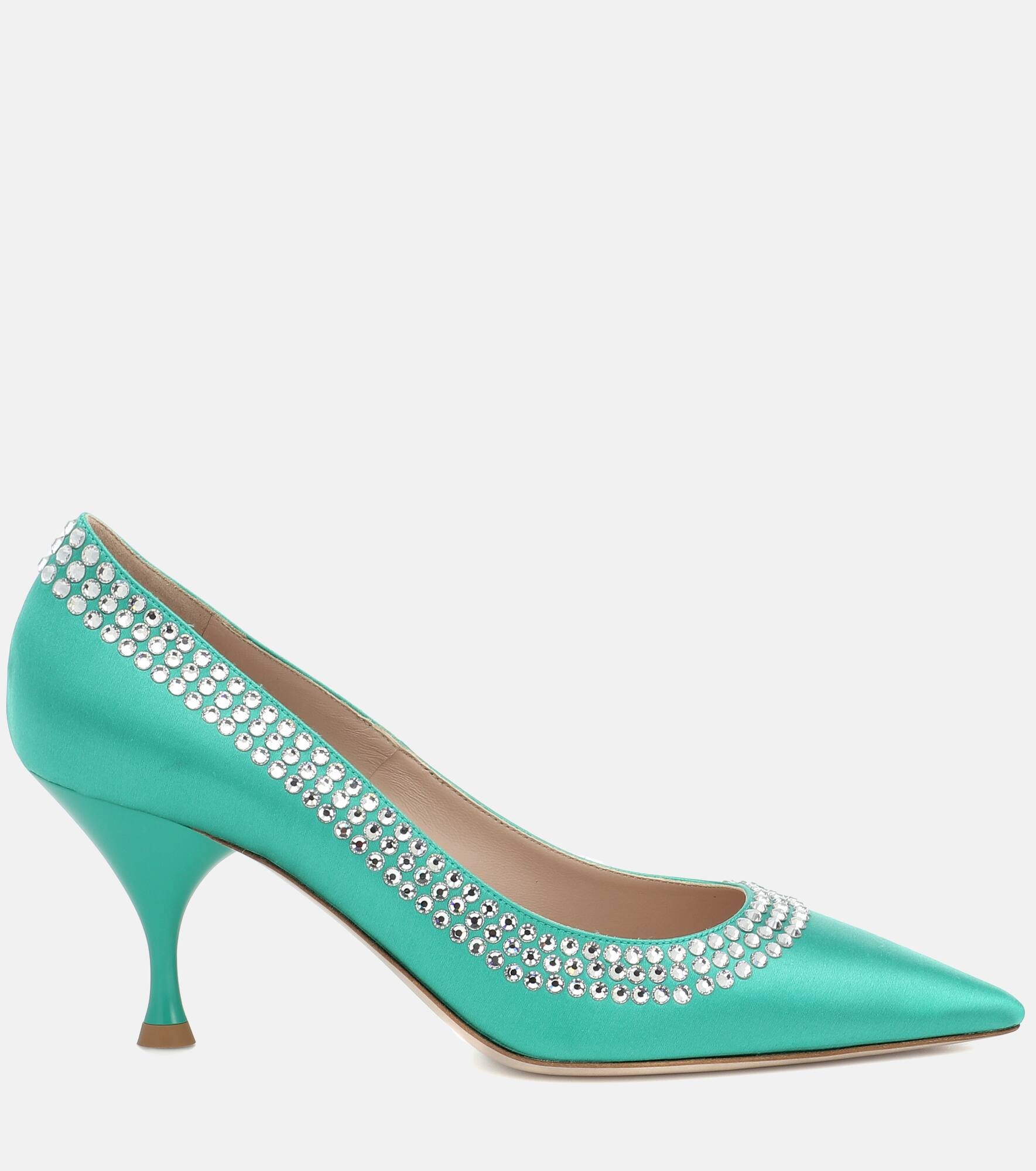 Crystal-embellished satin pumps - 5
