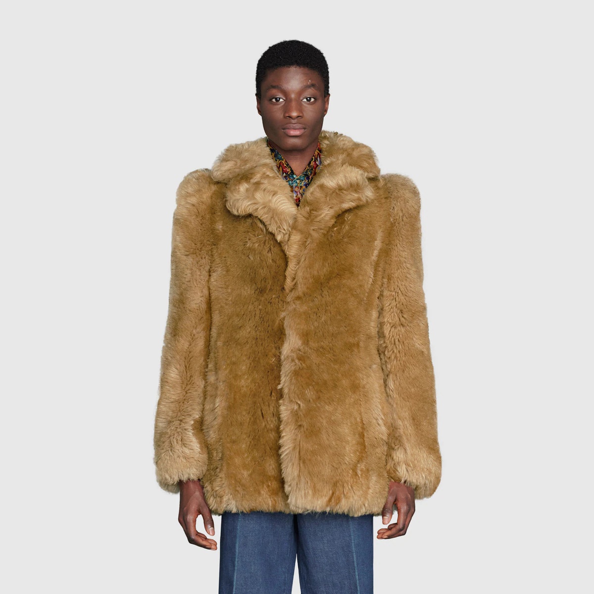 Shearling single-breasted coat - 3