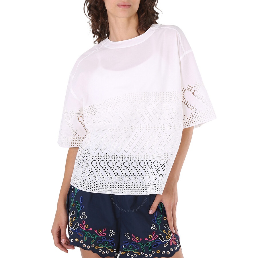 Chloe Ladies White Cotton Poplin Embroidered Shirt, Brand Size 38 (US Size 4) - 1