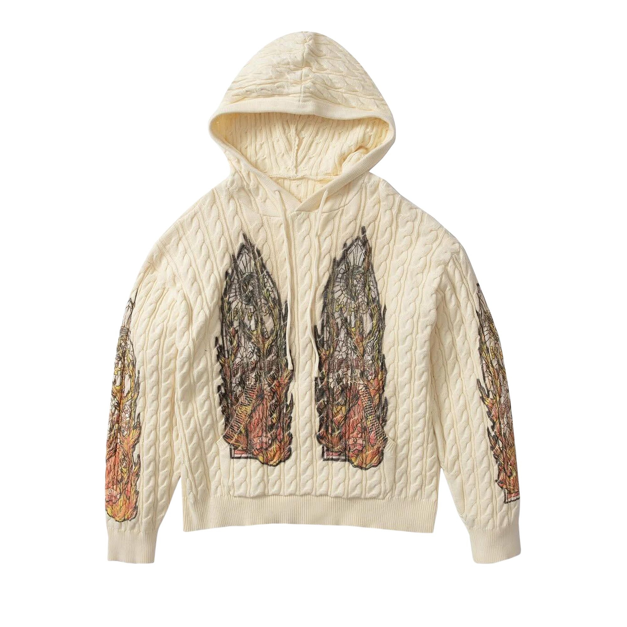 Who Decides War Flame Glass Cable Knit Hooded Pullover 'Cream' - 1