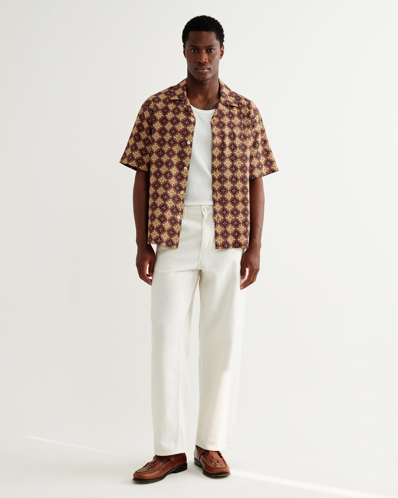 Wax London Didcot - Rust Tile Print Seersucker Short-Sleeve Shirt outlook