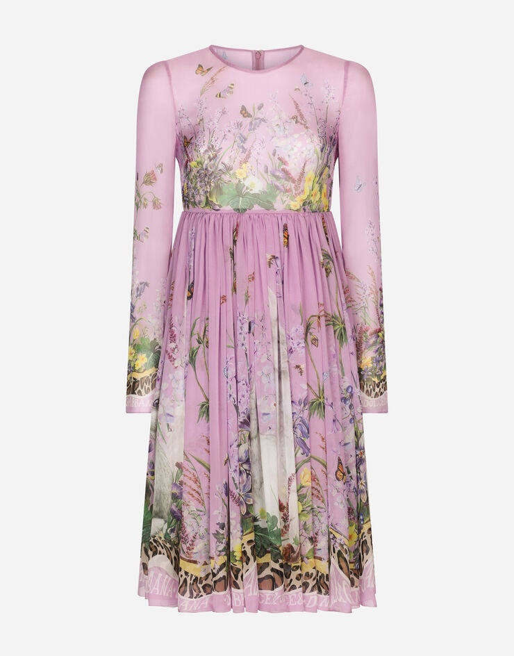 Silk chiffon midi dress with rabbit print - 3