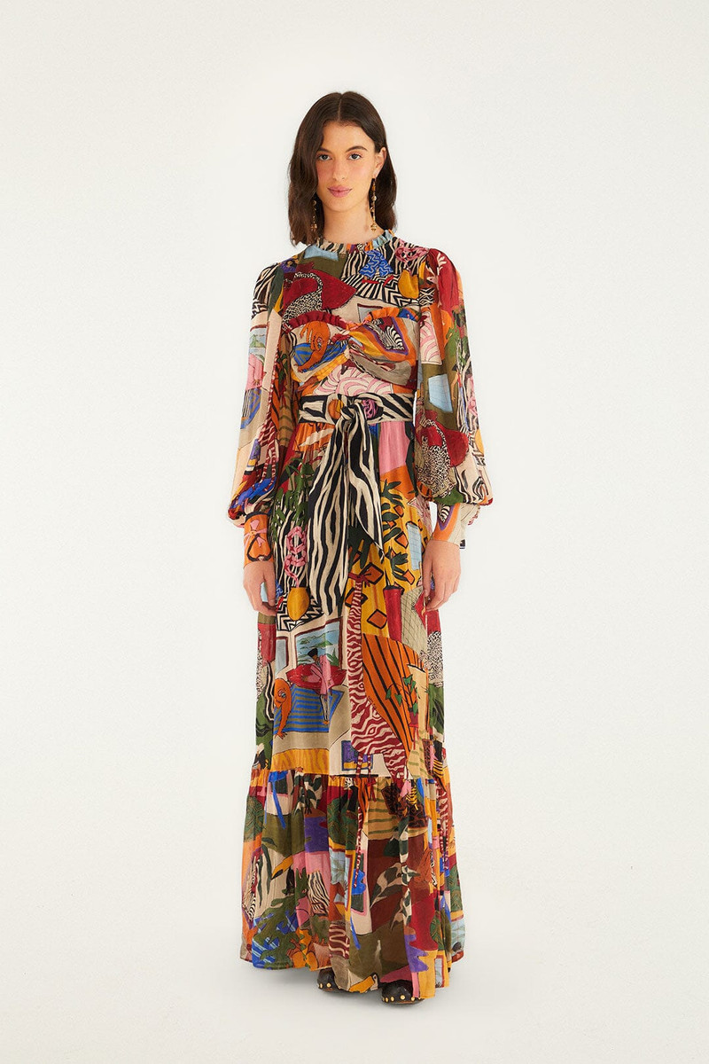 farm rio tropical multicolor long sleeve maxi dress FARM Rio | Dresses | Farm Rio Womens Large Tropical Shades Smocked Long  Sleeve Maxi Dress Multicolor