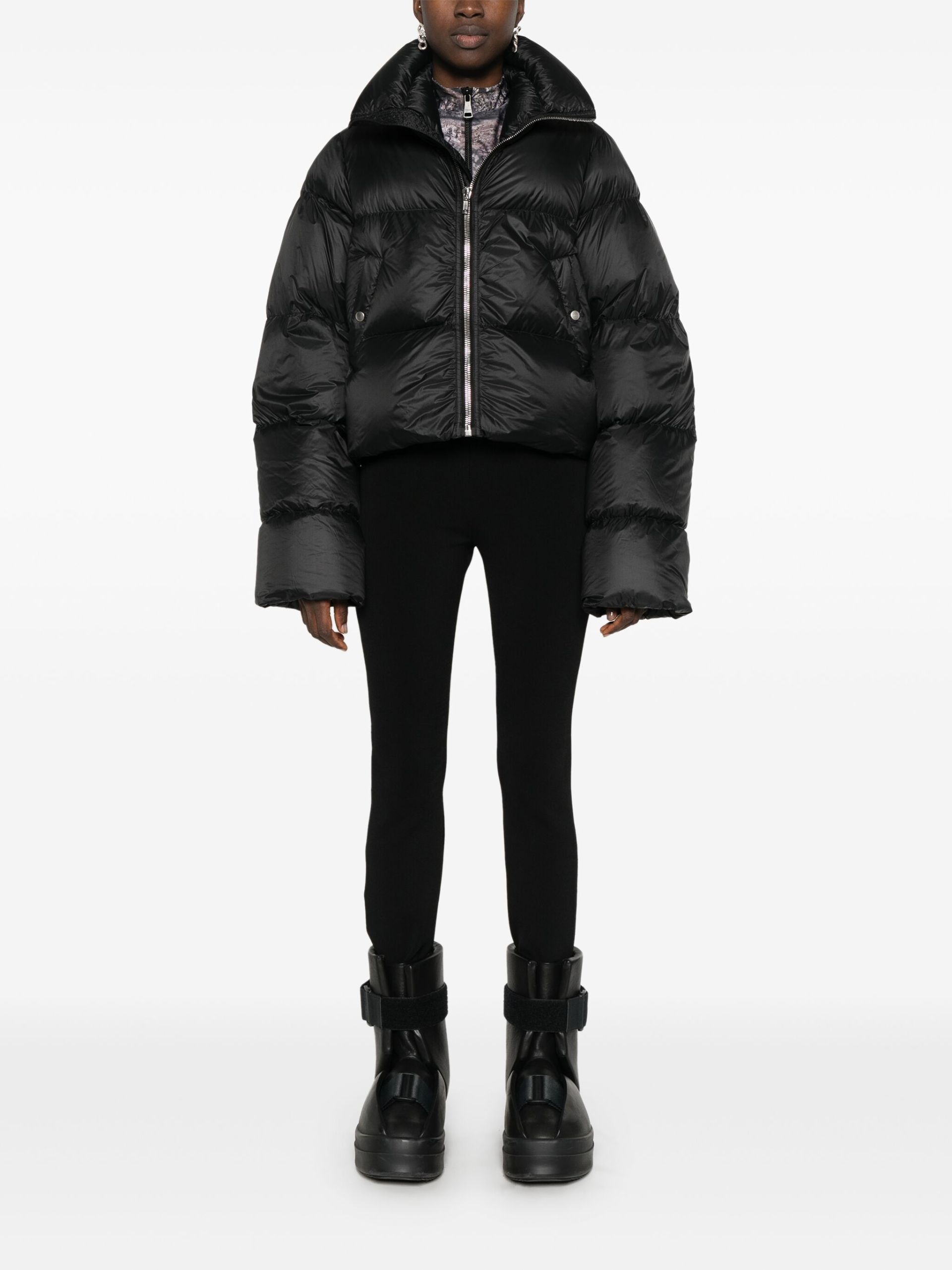 Black Zipped Puffer Jacket - 2