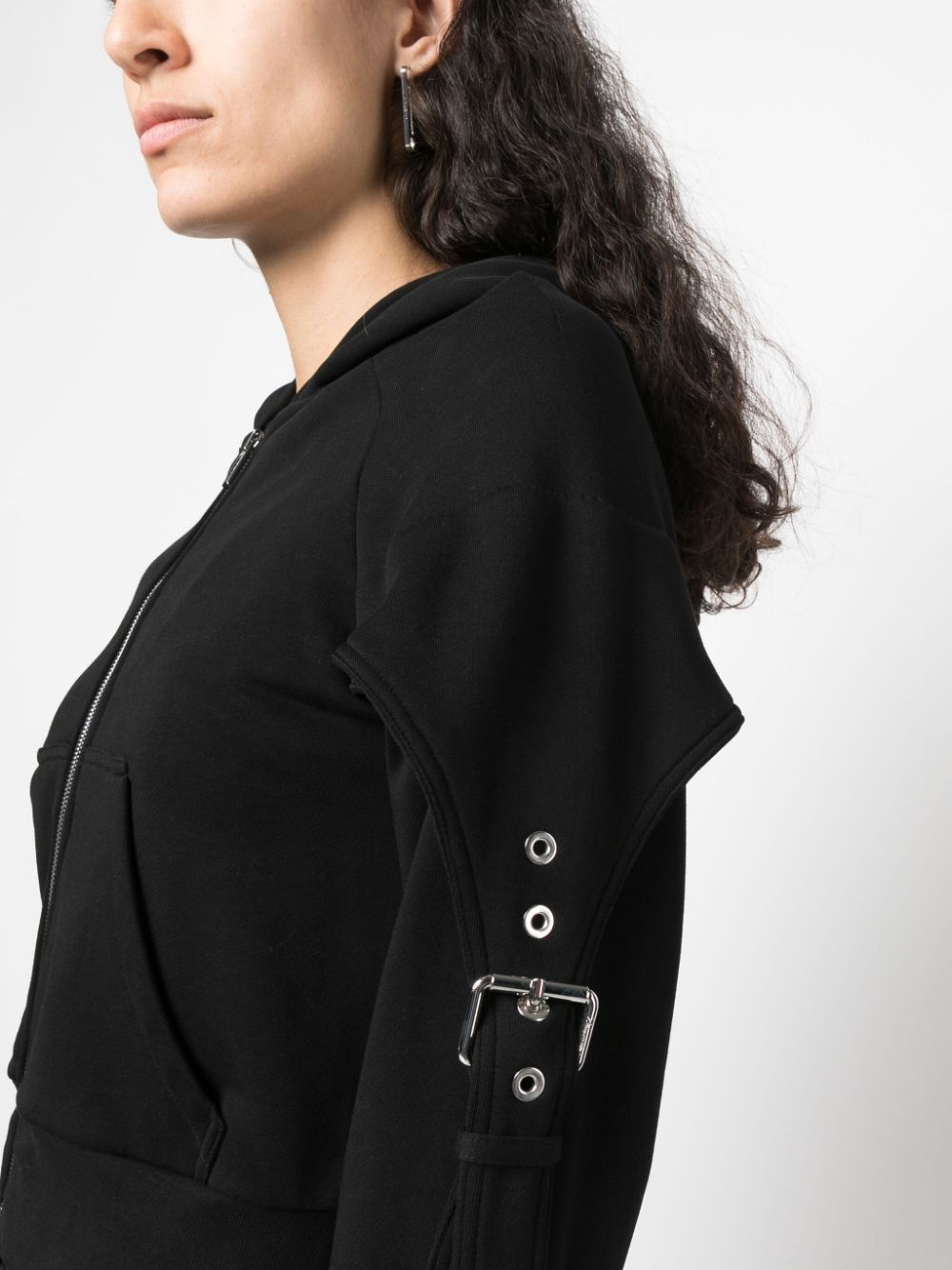 buckle-detail zip-up cotton hoodie - 5